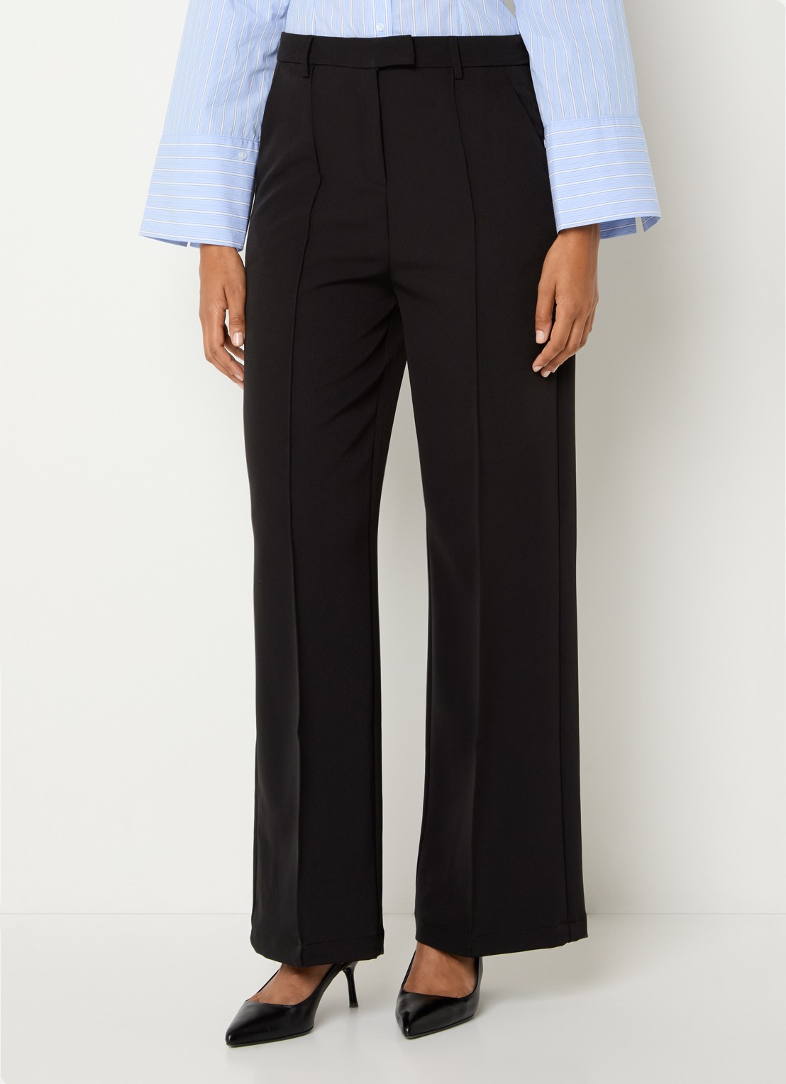 Neo Noir Sury high waist loose fit pantalon met steekzakken - detail zwart