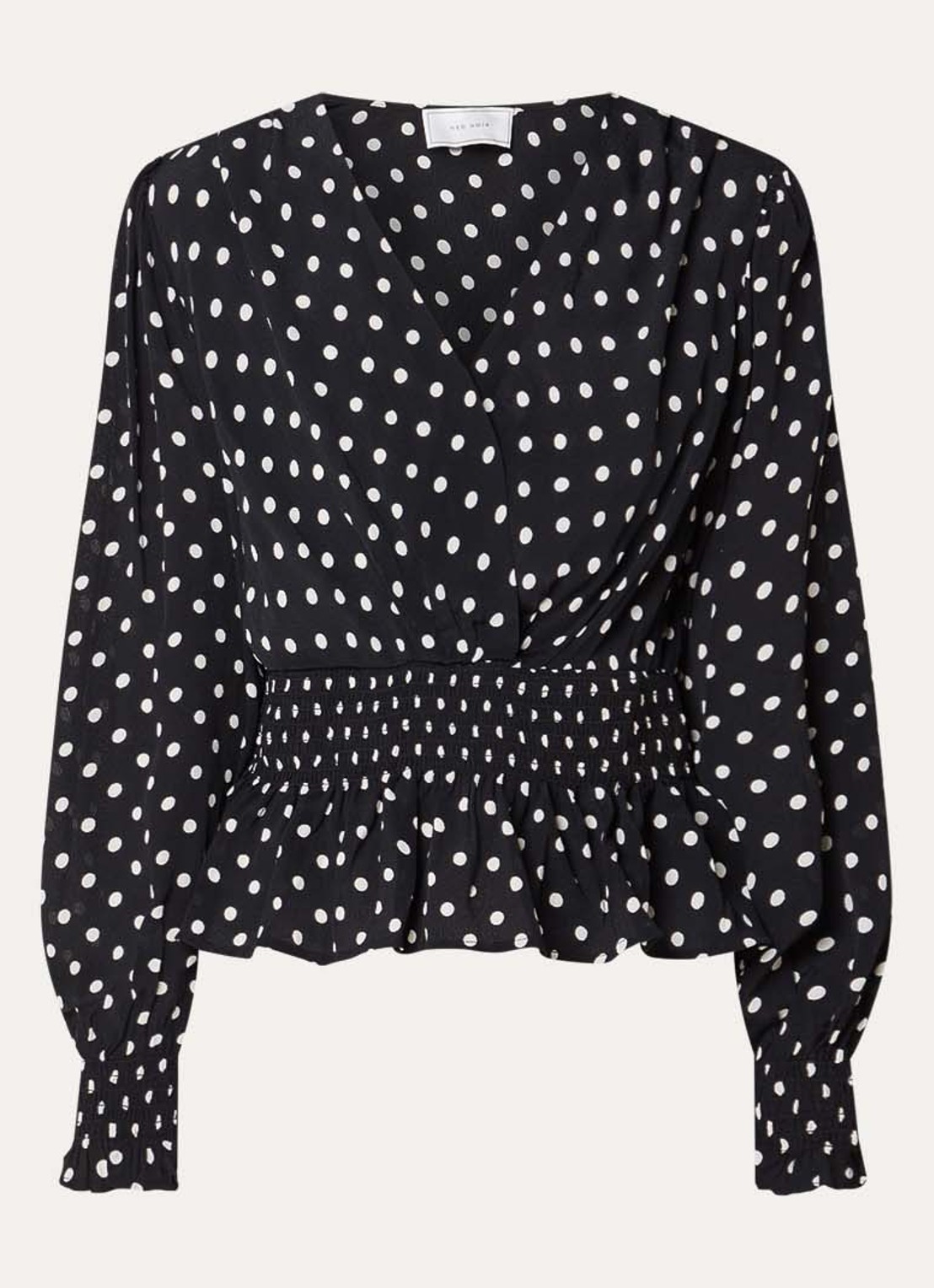 Neo Noir Tamona tuniek met smockwerk en stippenprint - voorkant 3 zwart