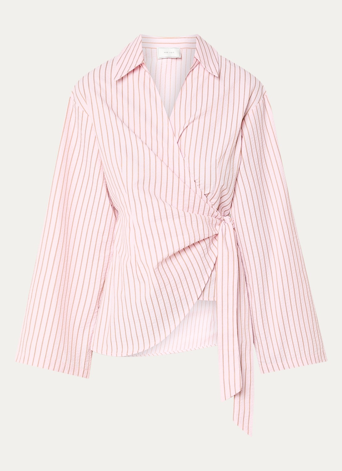 Neo Noir Tifuna asymmetrische blouse met streepprint en overslag - voorkant 2 roze