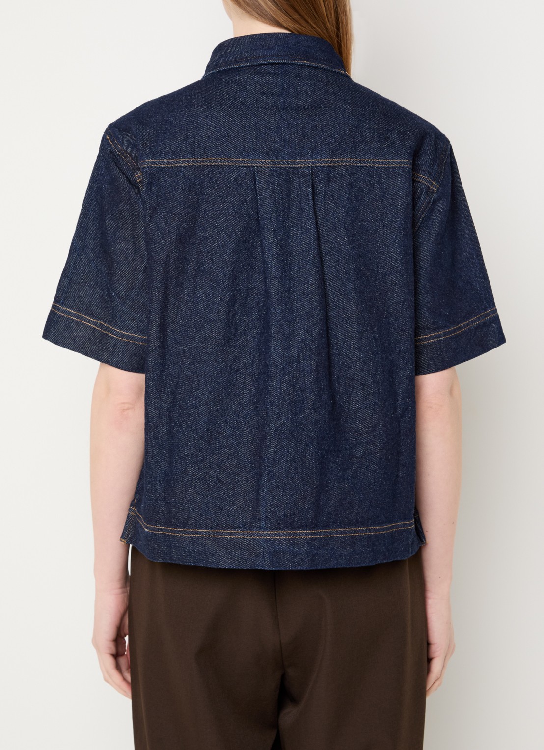 Neo Noir Tiki blouse van denim met borstzakken - achterkant 3 donkerblauw