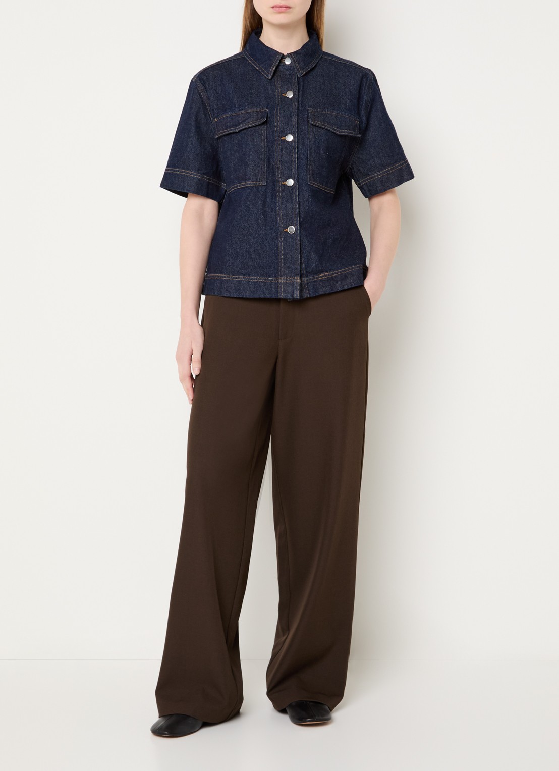 Neo Noir Tiki blouse van denim met borstzakken - voorkant 2 donkerblauw
