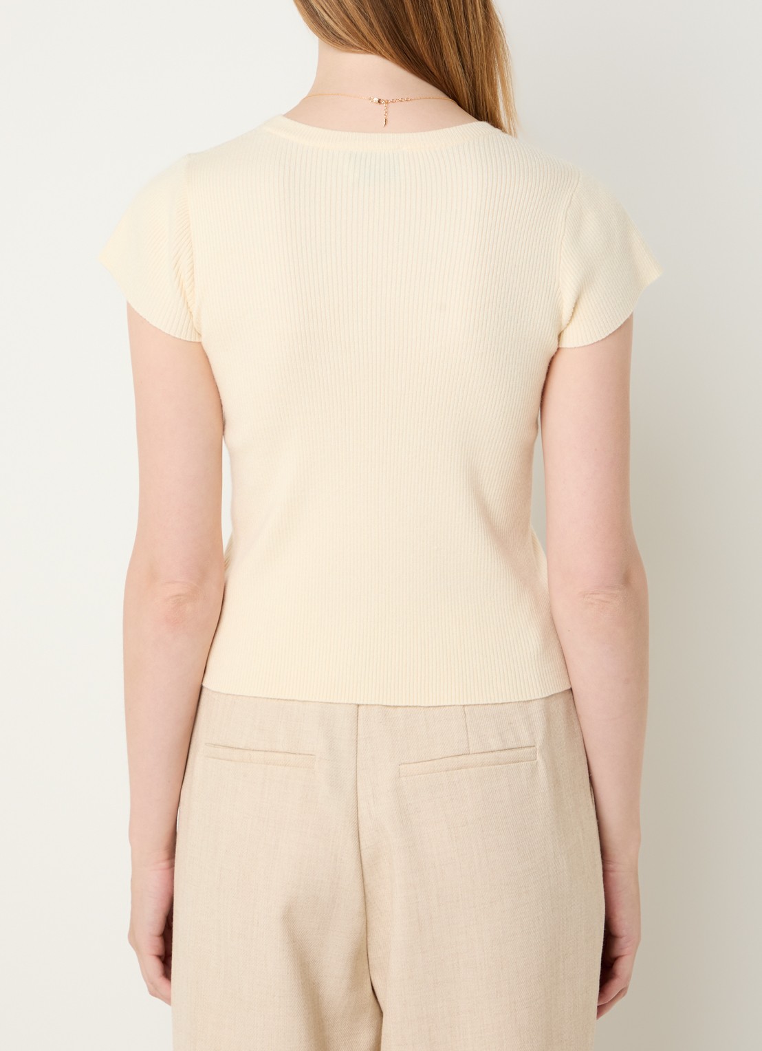 Neo Noir Tirra ribgebreide top met ronde hals - achterkant beige
