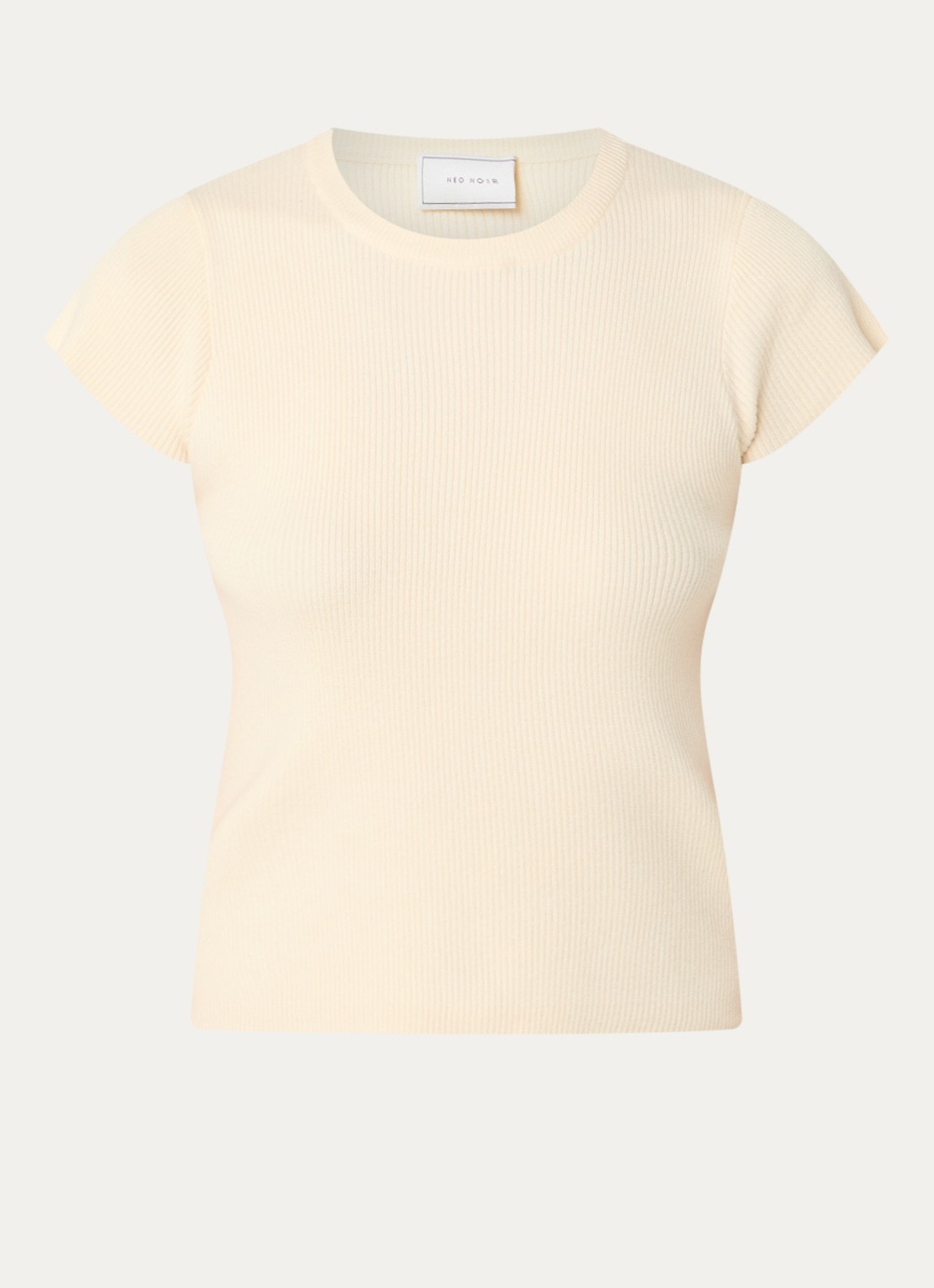 Neo Noir Tirra ribgebreide top met ronde hals - voorkant 2 beige