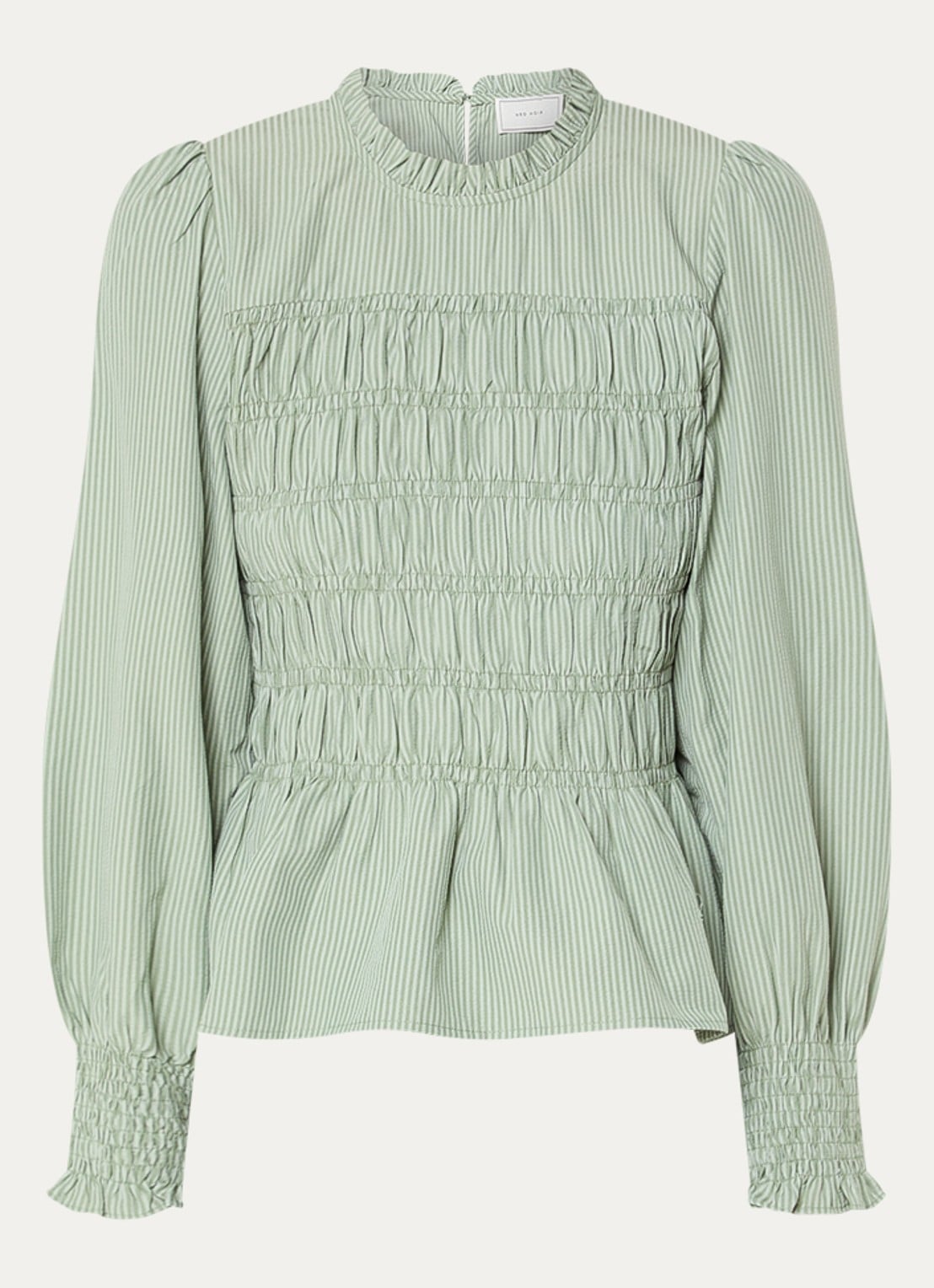 Neo Noir Top met streepprint en smockwerk - voorkant 3 olijfgroen