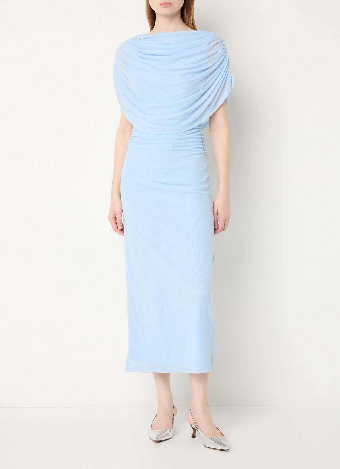 Neo Noir Tottuna off shoulder midi jurk met gedrapeerd detail - detail 2 lichtblauw