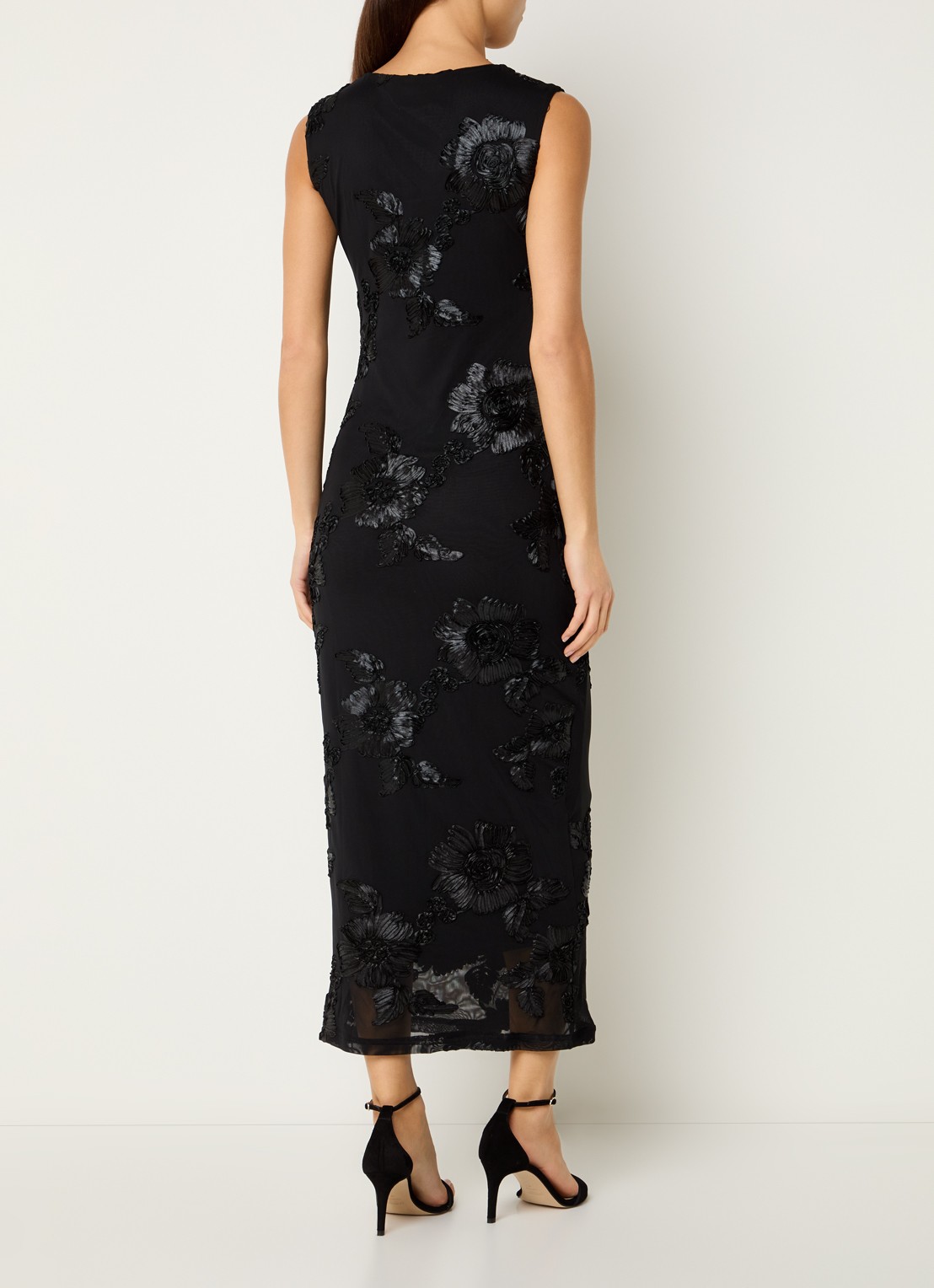 Neo Noir Trianna maxi jurk van mesh met bloemborduring - achterkant 3 zwart
