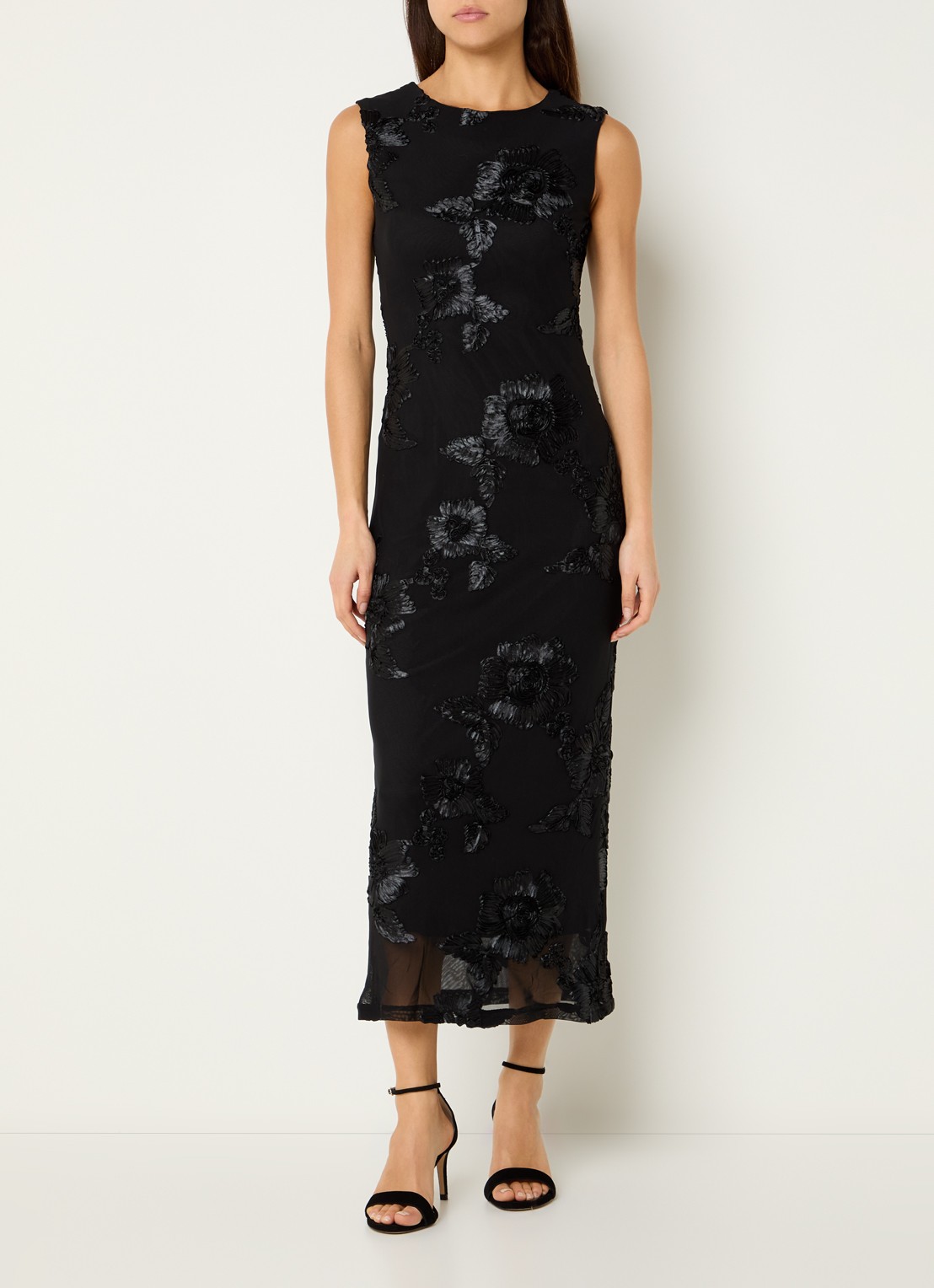 Neo Noir Trianna maxi jurk van mesh met bloemborduring - detail 4 zwart