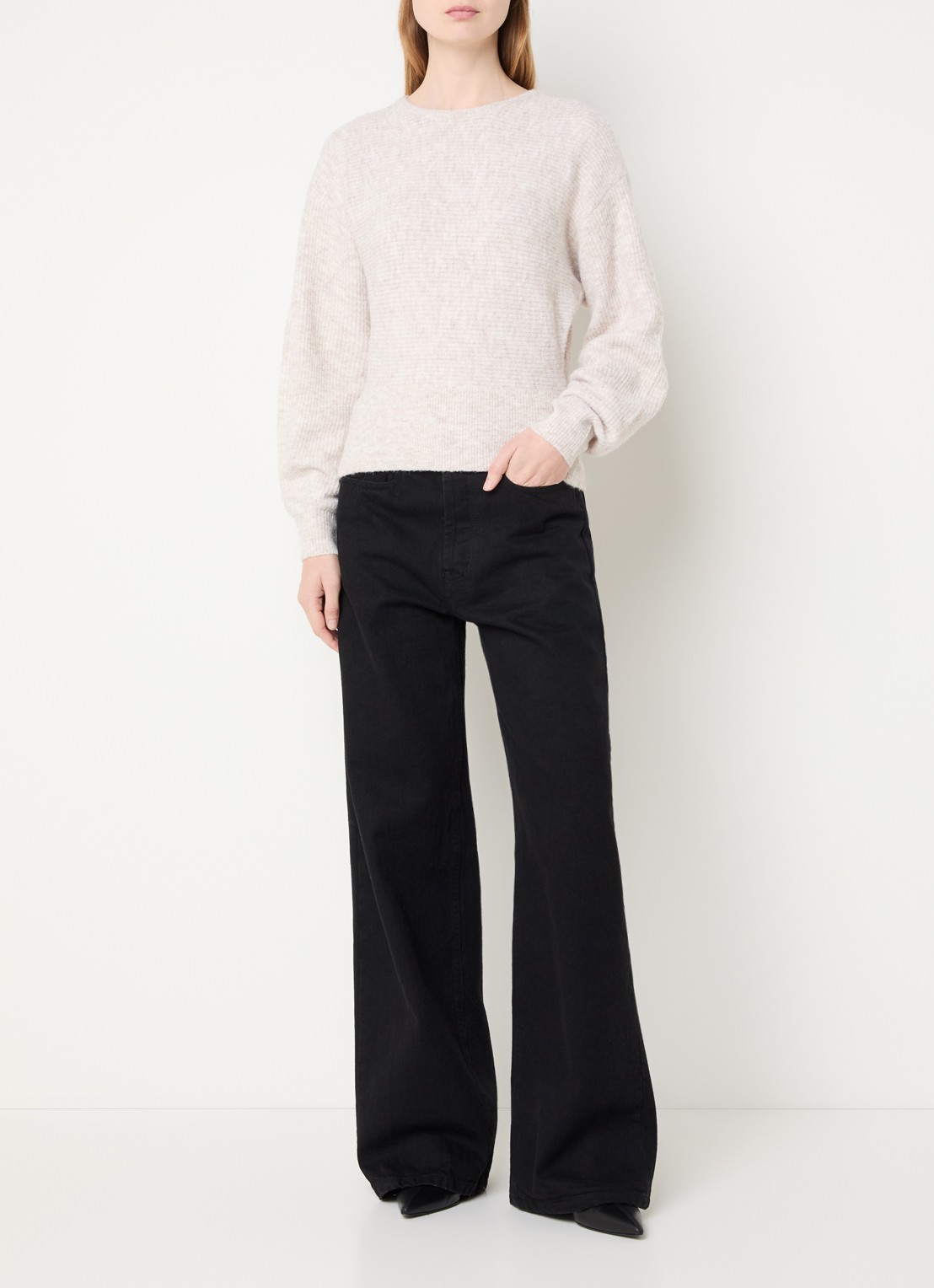 Neo Noir Turuna grofgebreide pullover in wolblend - voorkant 2 beige