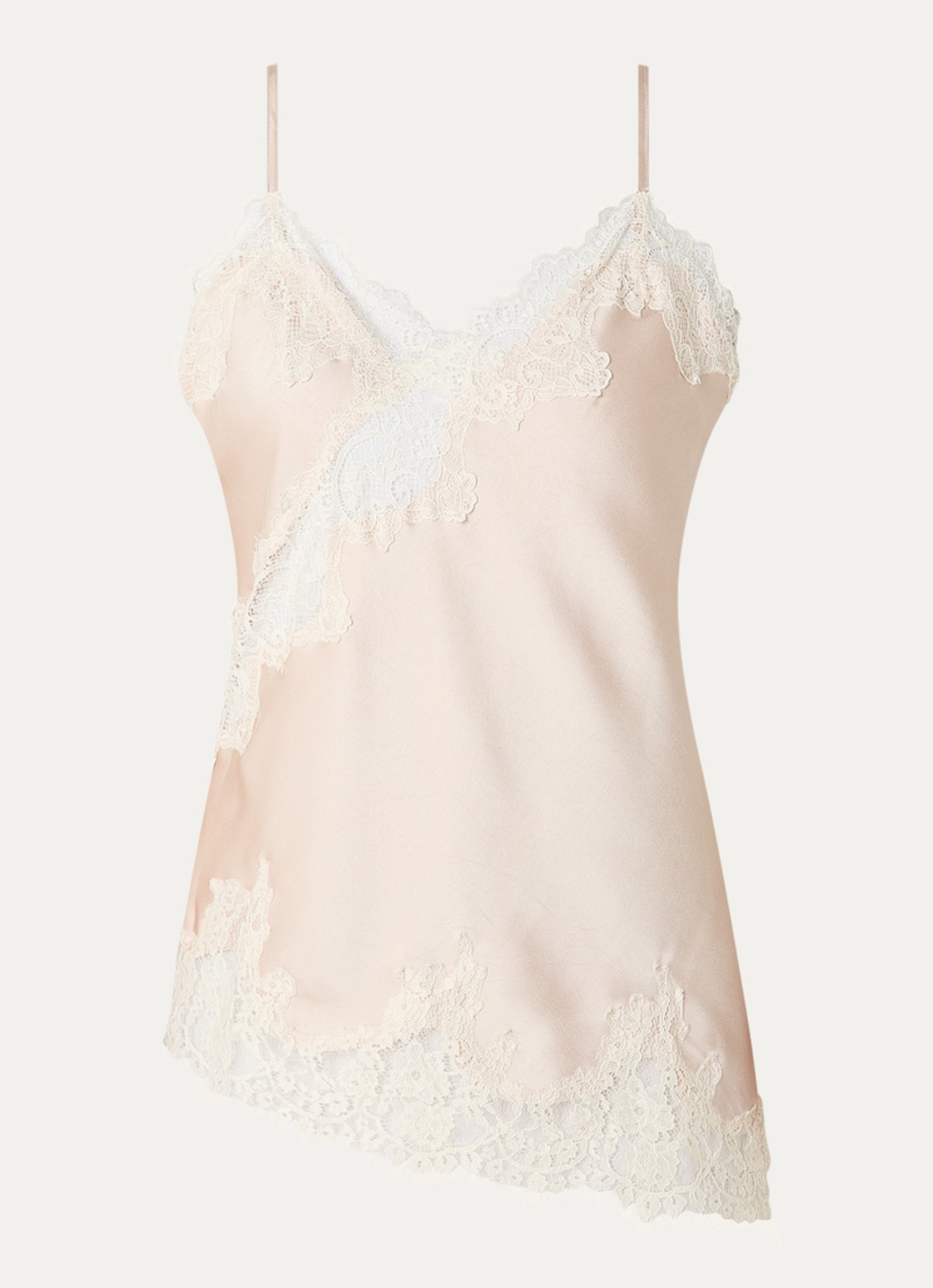 Neo Noir Viole pyjamatop van satijn met details van kant - voorkant 2 beige
