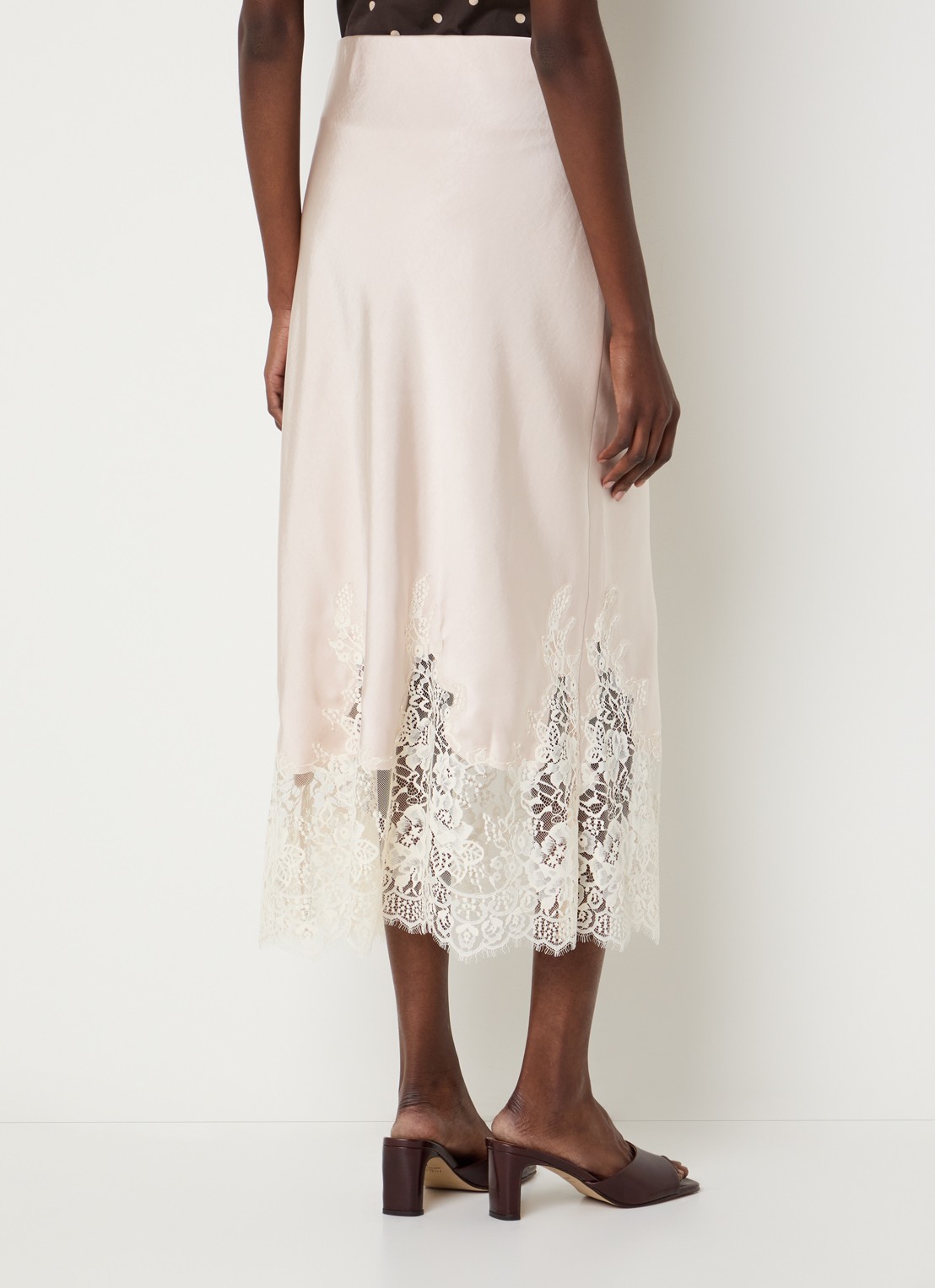 Neo Noir Yelina midi rok van satijn met details van kant - achterkant creme