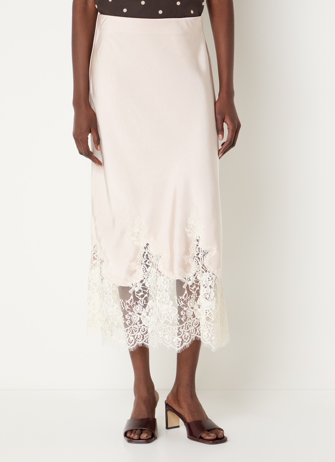 Neo Noir Yelina midi rok van satijn met details van kant - detail 4 creme