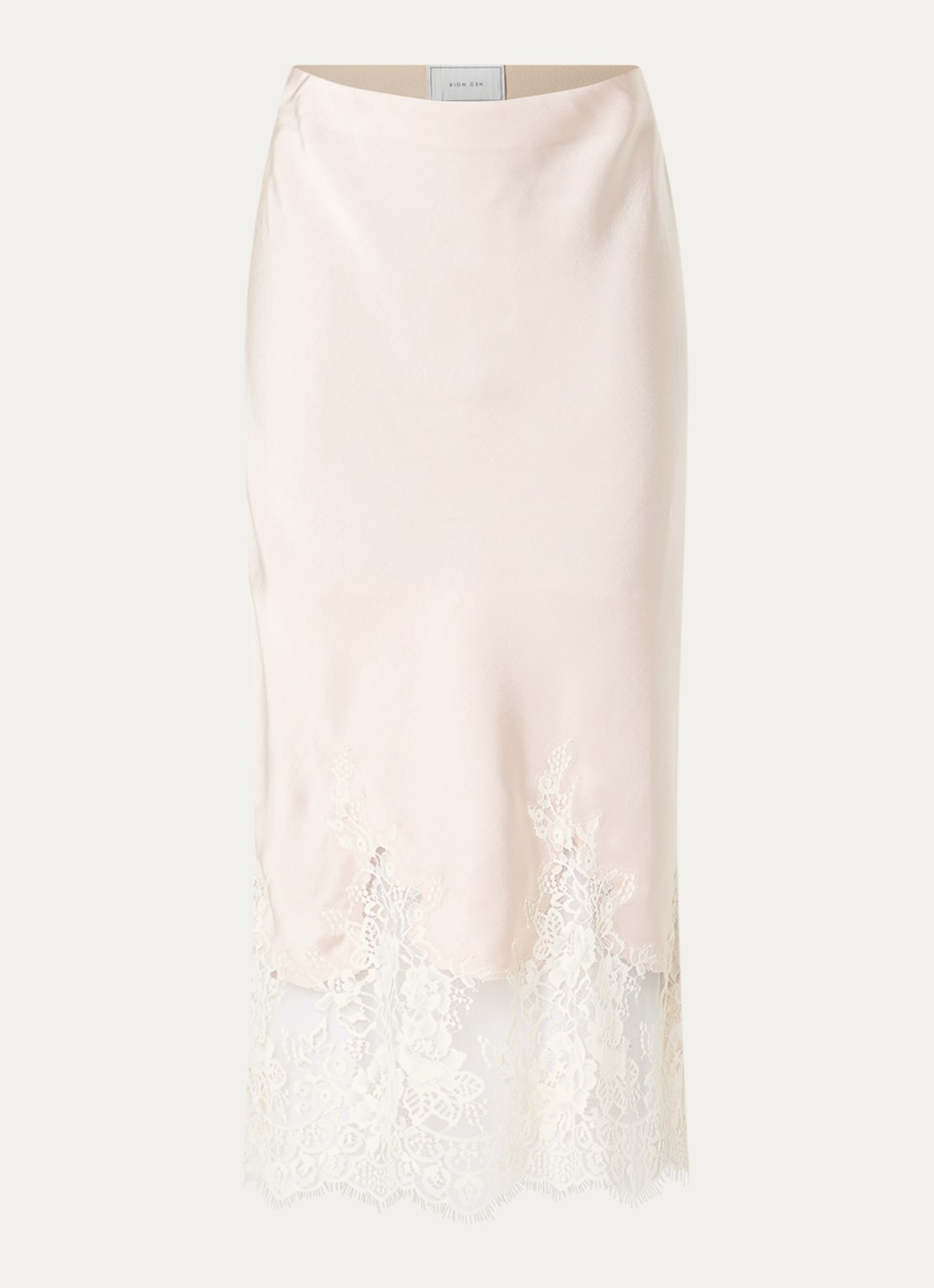Neo Noir Yelina midi rok van satijn met details van kant - voorkant 2 creme