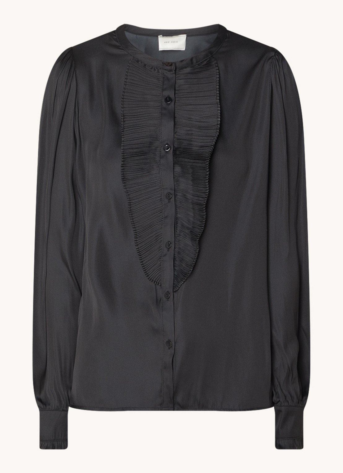 Neo Noir Zola blouse van satijn met plissé - voorkant 2 zwart