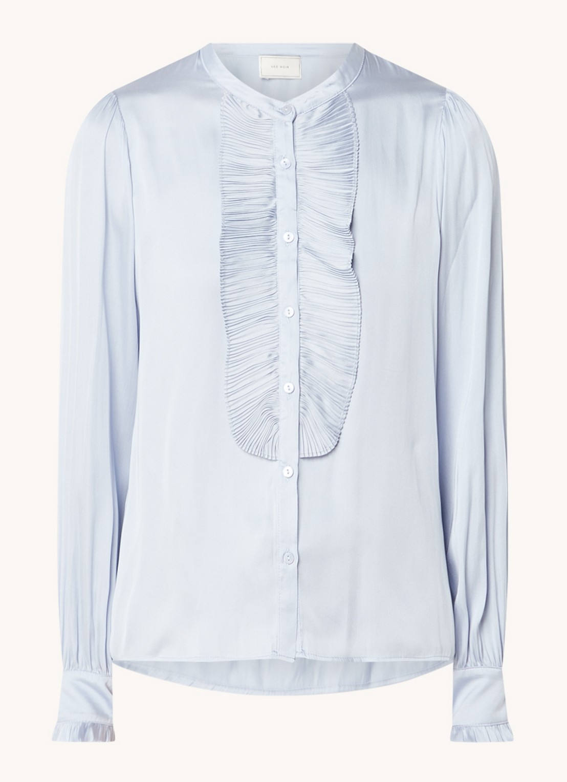 Neo Noir Zola blouse van satijn met plissé - voorkant lichtblauw