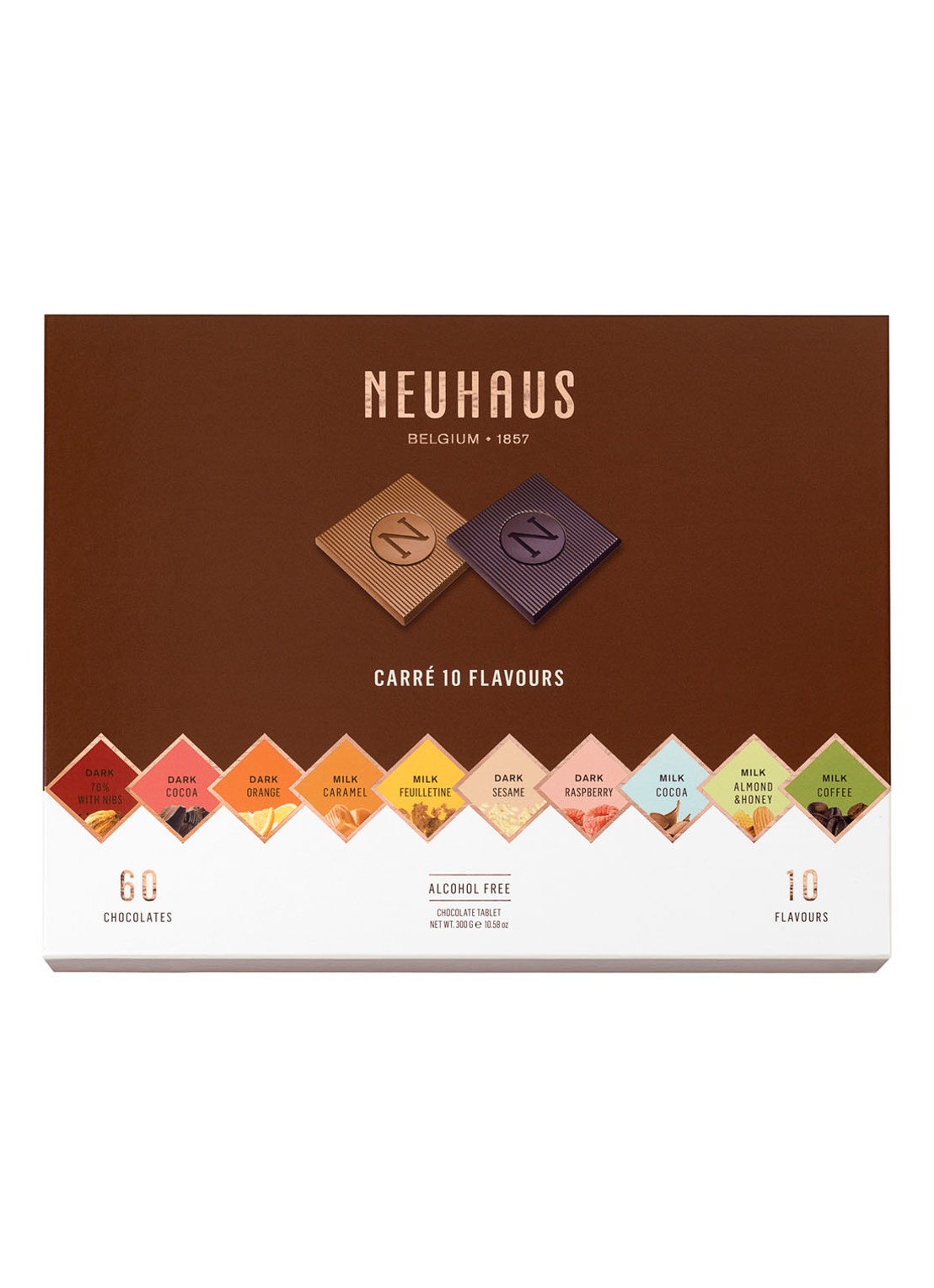 Neuhaus Carré Box chocoladetabletten 10 stuks - voorkant multicolor