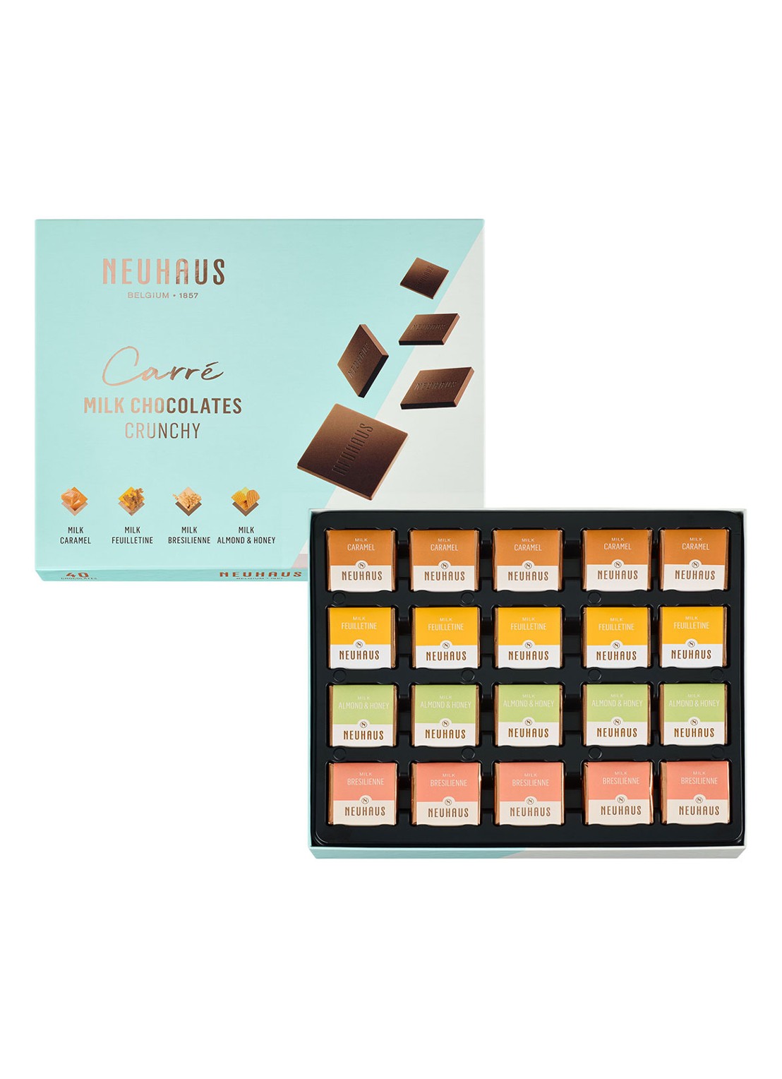 Neuhaus Carré Crunchy box chocoladetabletten 40 stuks - voorkant 2 multicolor