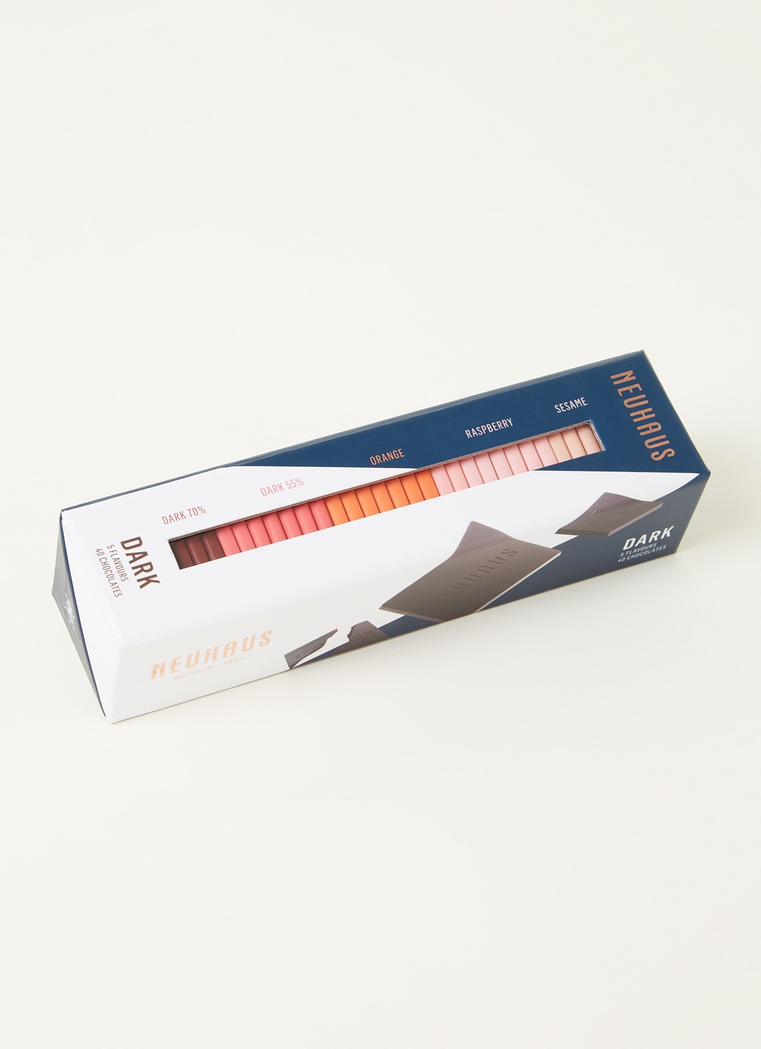 Neuhaus Carre Pencil Box chocolade 40 stuks - voorkant 2 donkerblauw