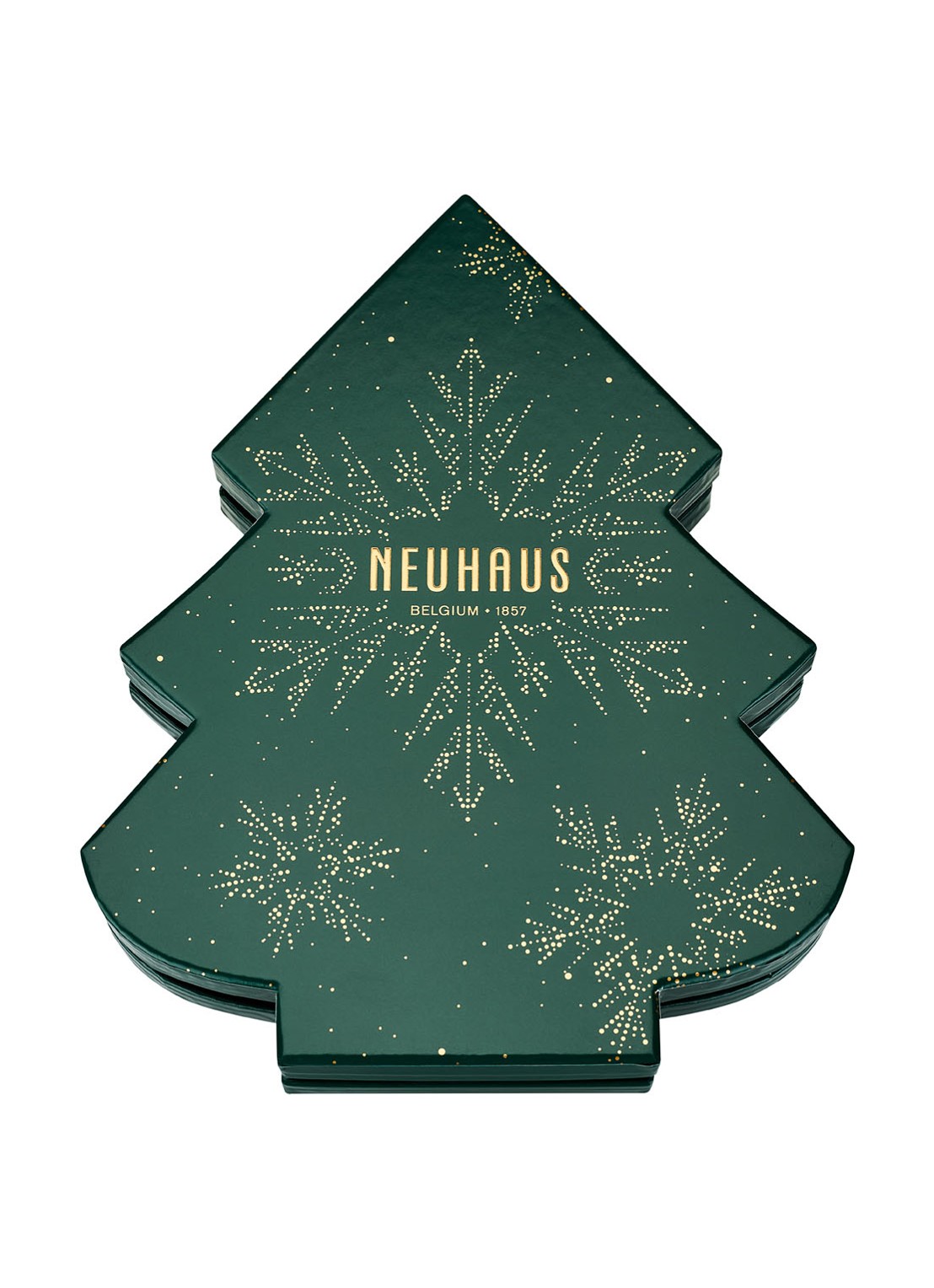 Neuhaus Kerstboombox chocolade bonbons 27 stuks  - voorkant groen