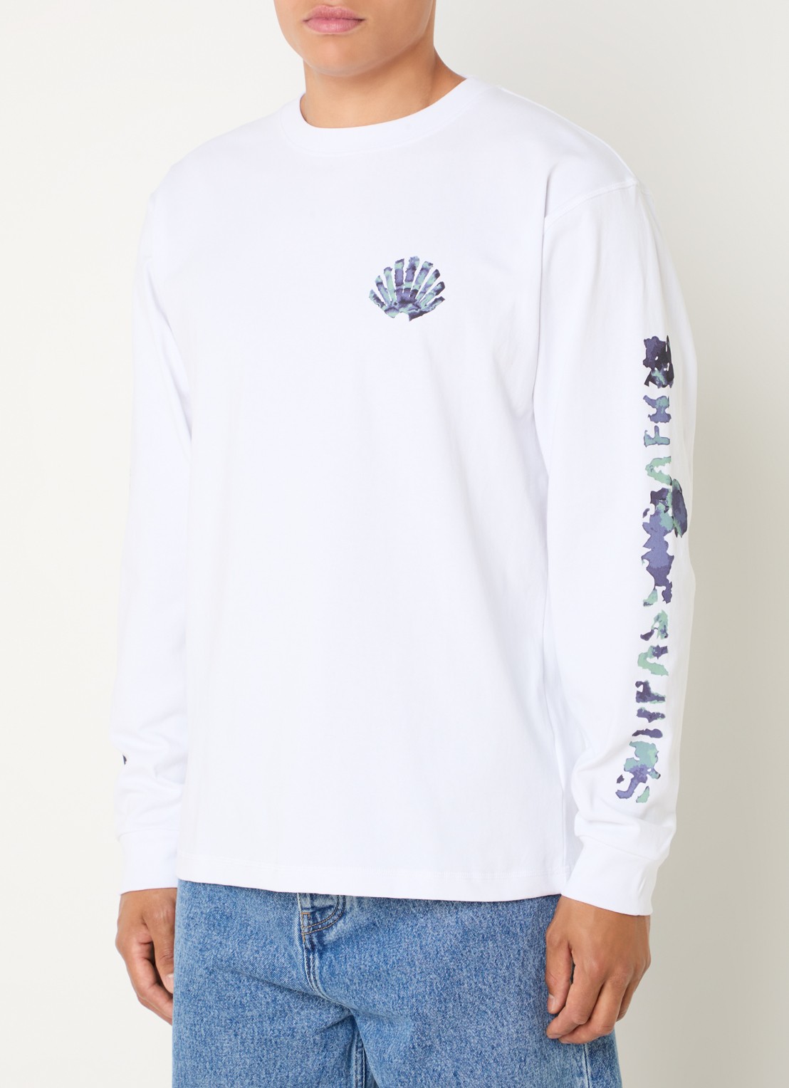 New Amsterdam Surf Association Aquarelle longsleeve met logo- en backprint - detail 4 wit
