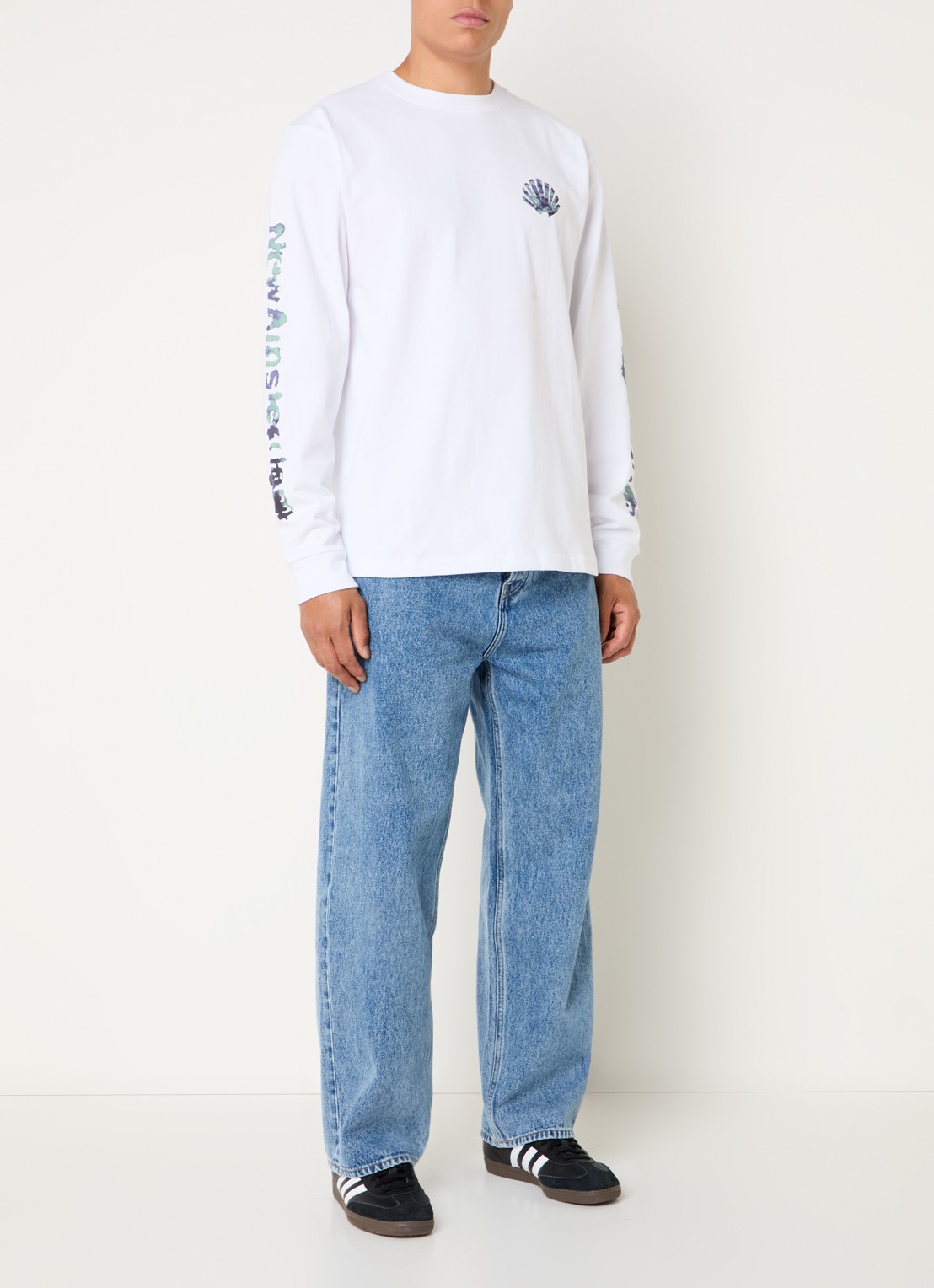 New Amsterdam Surf Association Aquarelle longsleeve met logo- en backprint - voorkant 3 wit