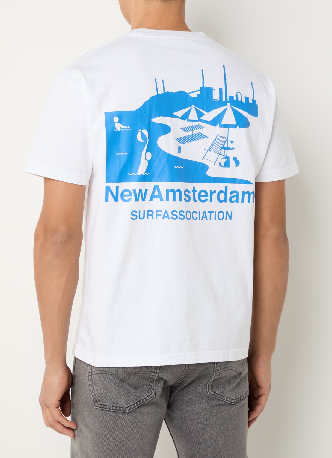 New Amsterdam Surf Association Beach T-shirt met logo- en backprint - detail wit