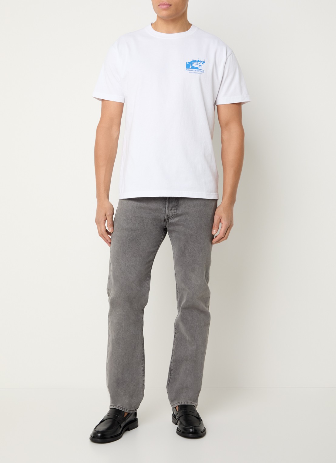 New Amsterdam Surf Association Beach T-shirt met logo- en backprint - voorkant 4 wit