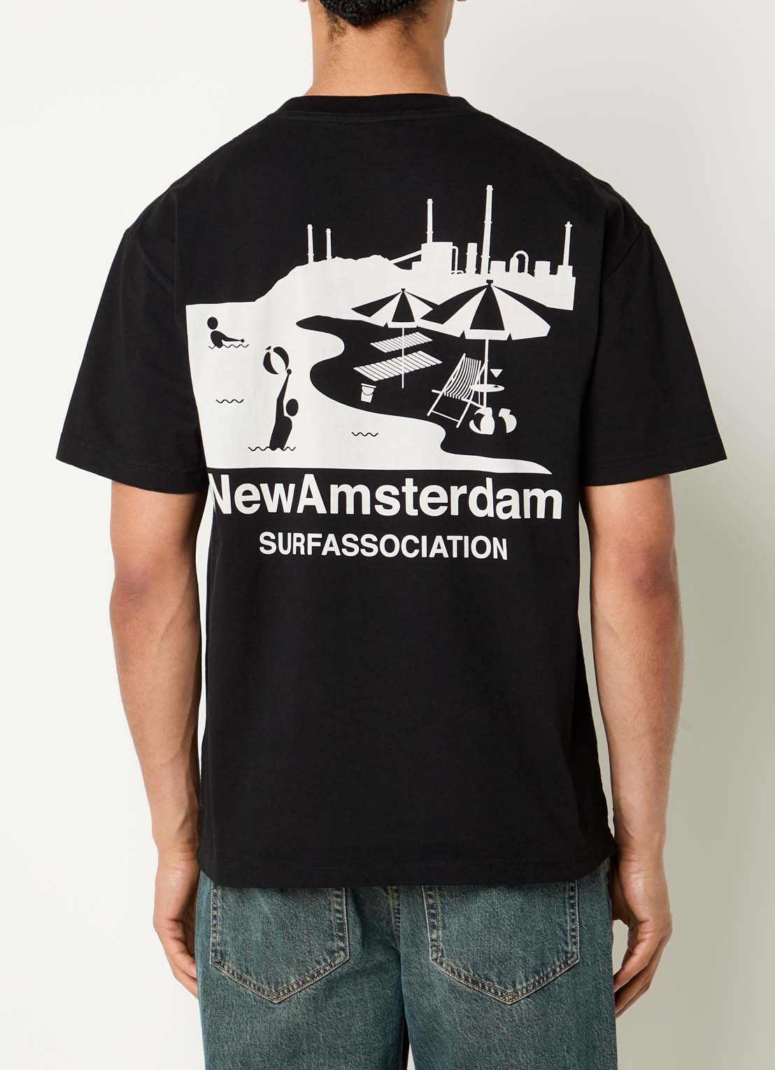 New Amsterdam Surf Association Beach T-shirt met logo- en backprint - detail 3 zwart