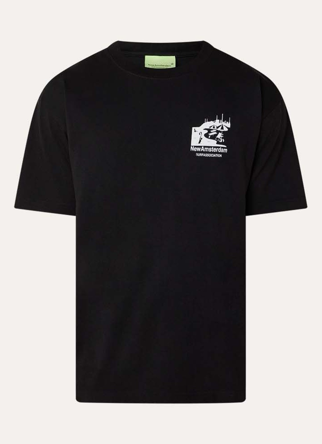 New Amsterdam Surf Association Beach T-shirt met logo- en backprint - voorkant zwart