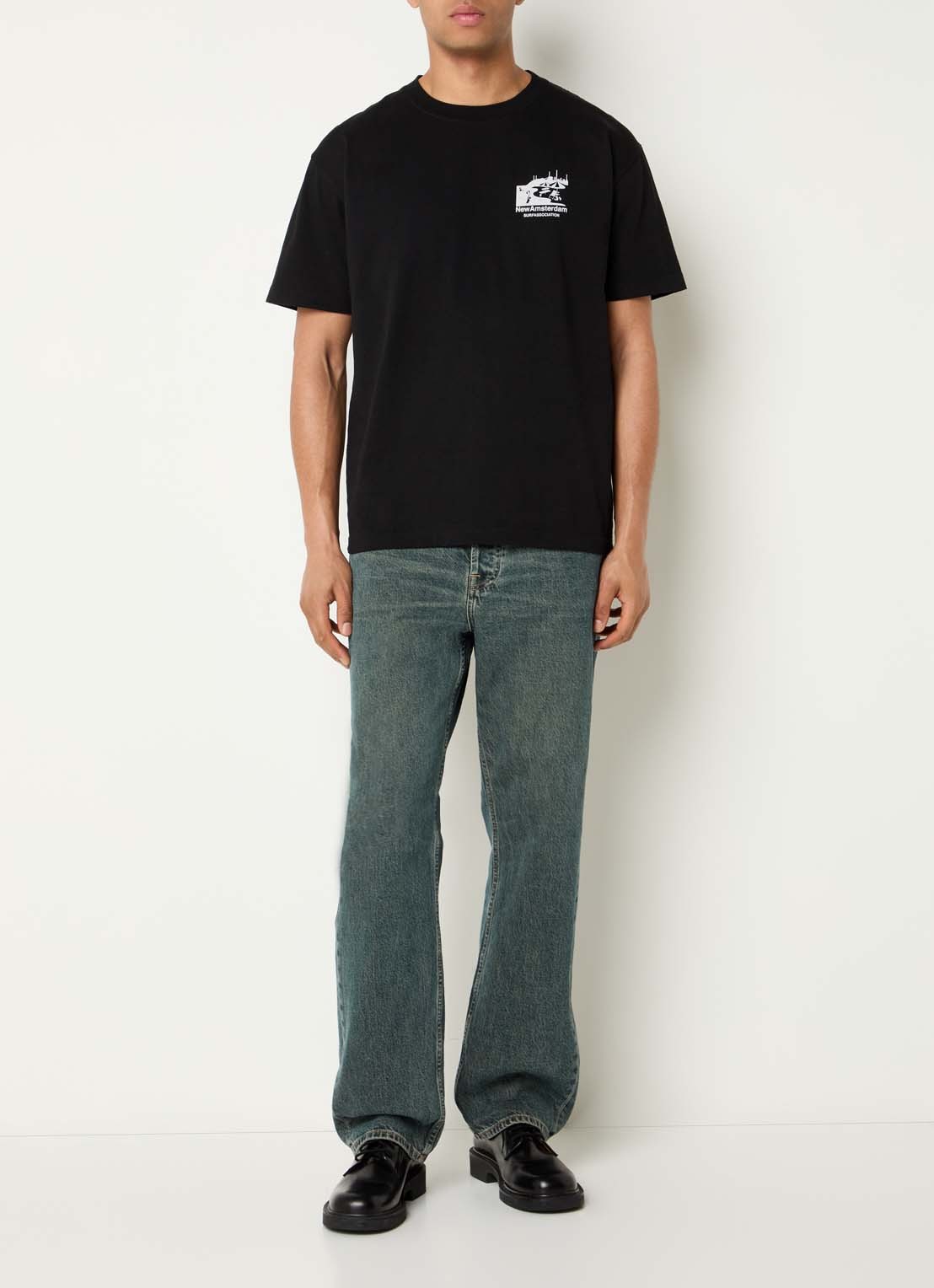 New Amsterdam Surf Association Beach T-shirt met logo- en backprint - voorkant 2 zwart