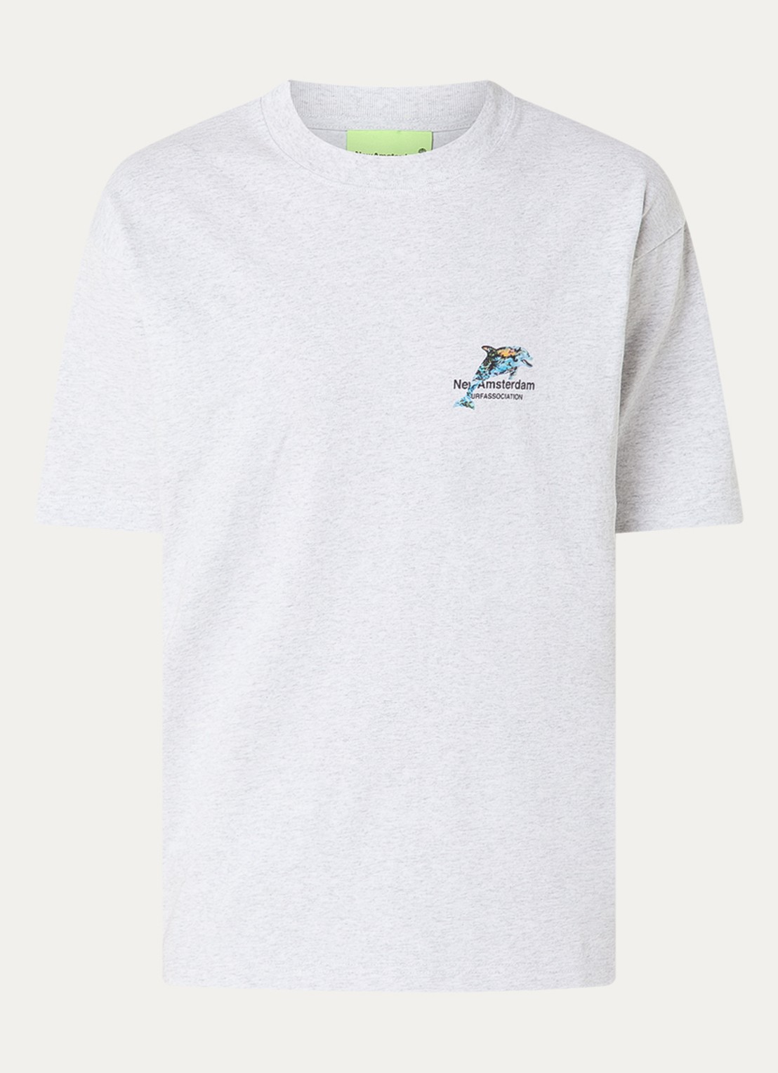 New Amsterdam Surf Association Dolphin T-shirt met logo- en backprint - voorkant 2 lichtgrijs