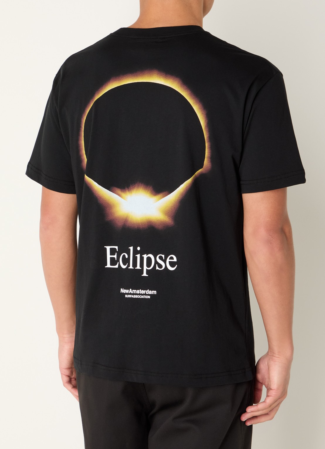 New Amsterdam Surf Association Eclipse T-shirt met logo- en backprint - detail 3 zwart