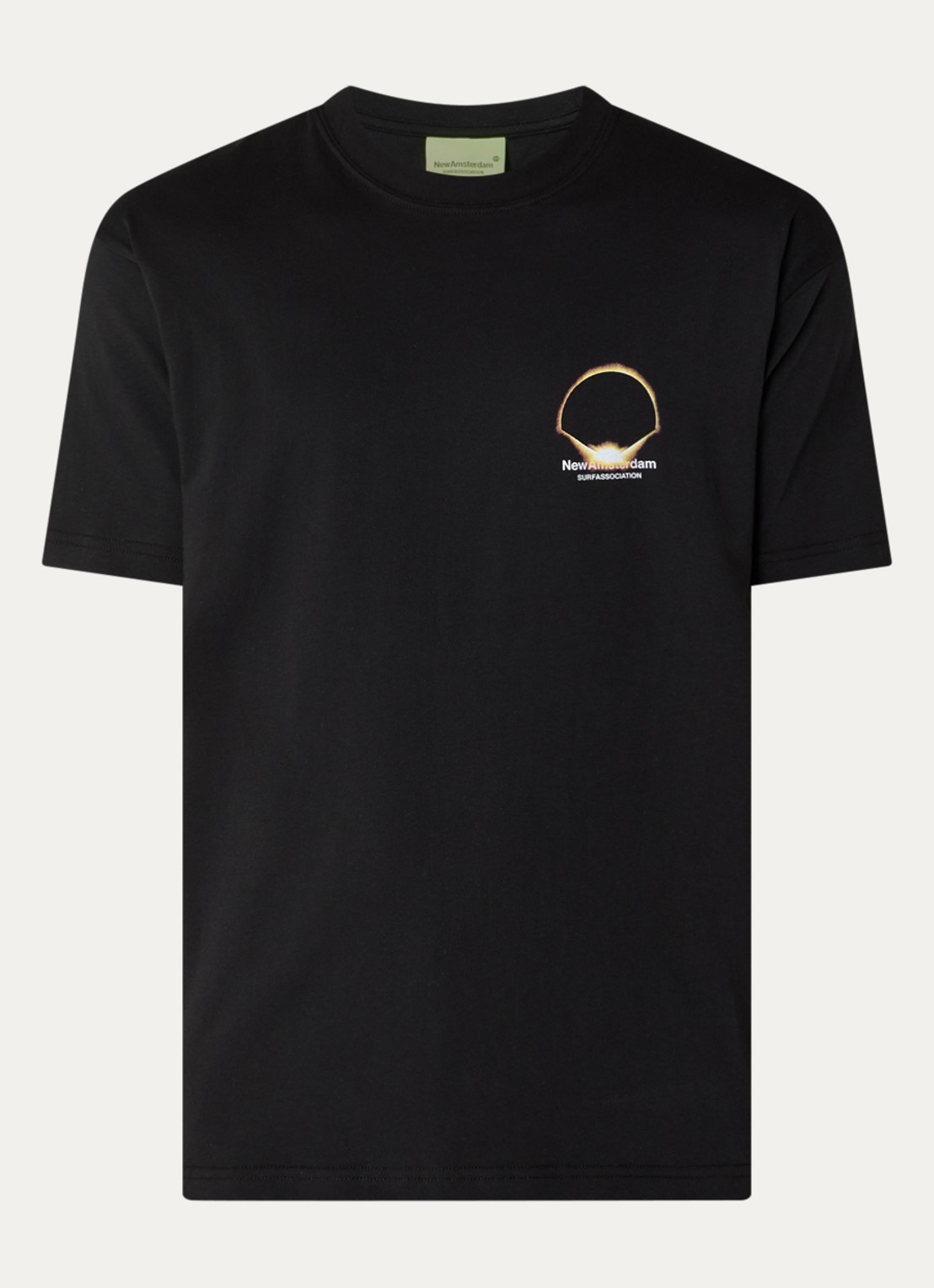 New Amsterdam Surf Association Eclipse T-shirt met logo- en backprint - voorkant zwart