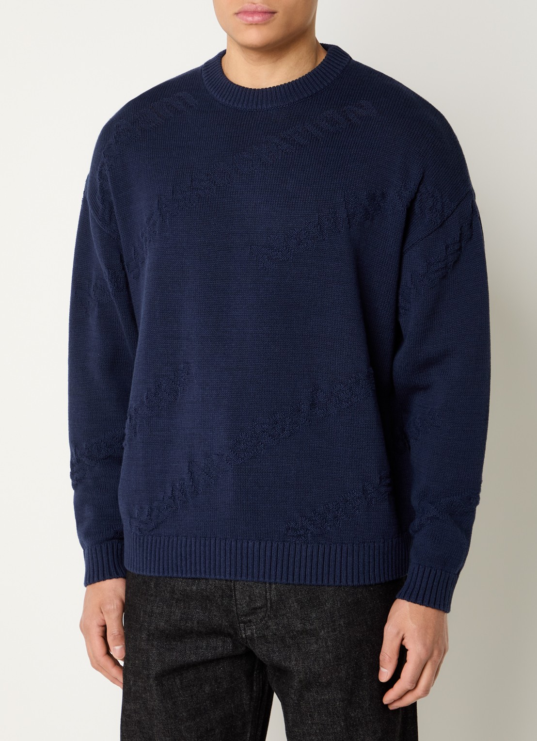 New Amsterdam Surf Association Fijngebreide trui met ingebreide logo - detail 4 donkerblauw