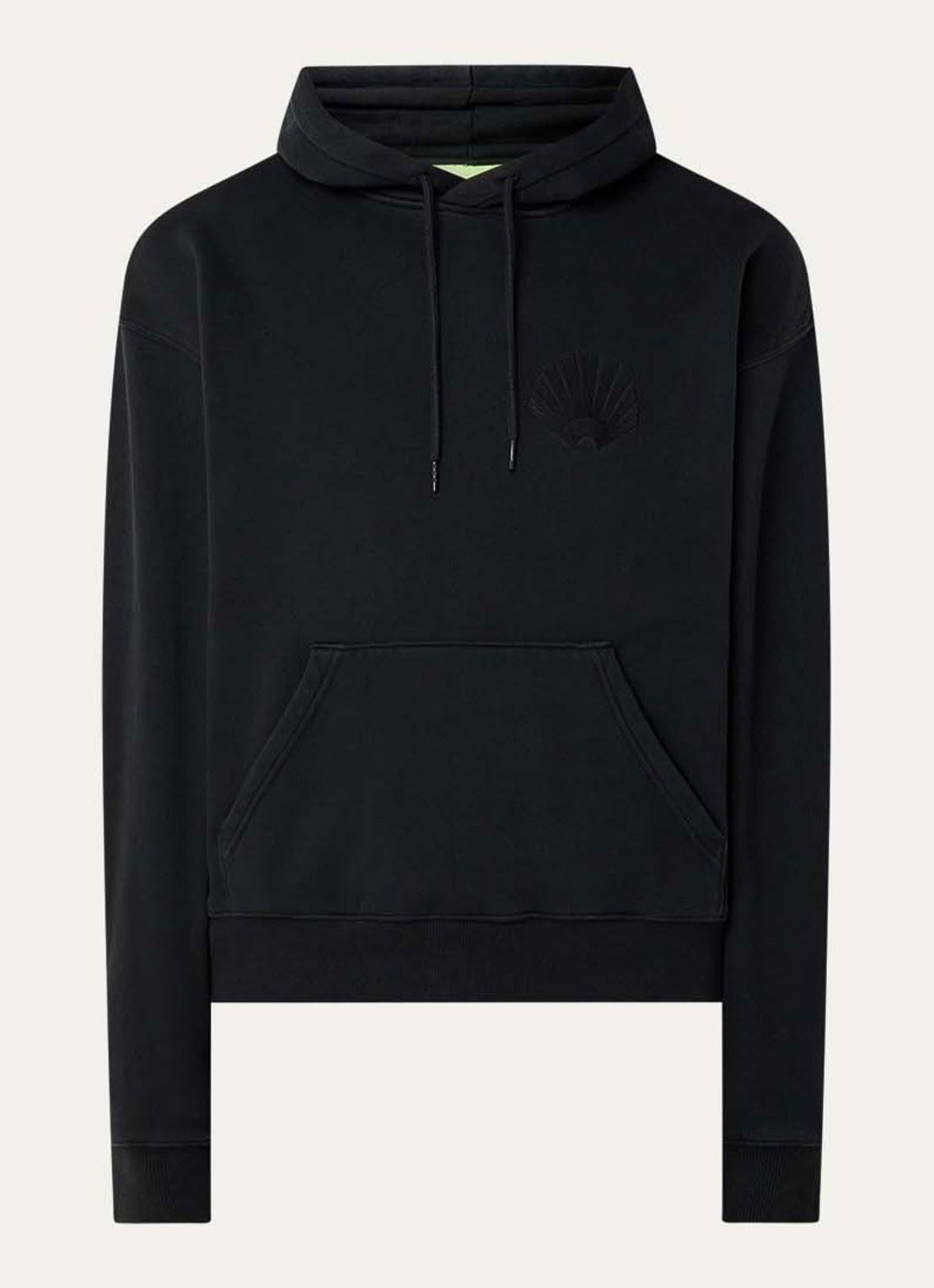 New Amsterdam Surf Association Hoodie met logoborduring en kangoeroezak - voorkant zwart
