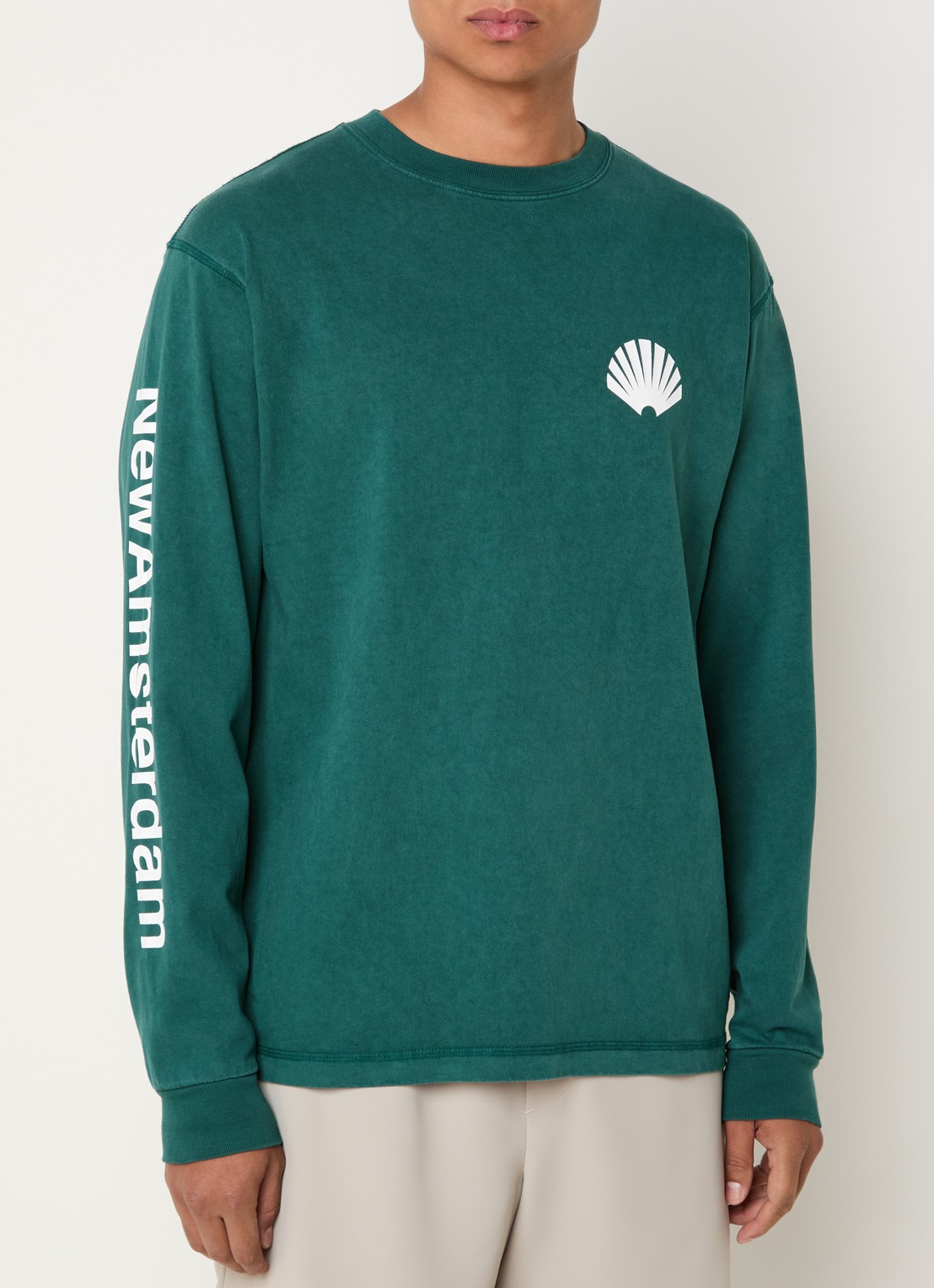 New Amsterdam Surf Association  Longsleeve met logo- en backprint - achterkant 4 zeegroen