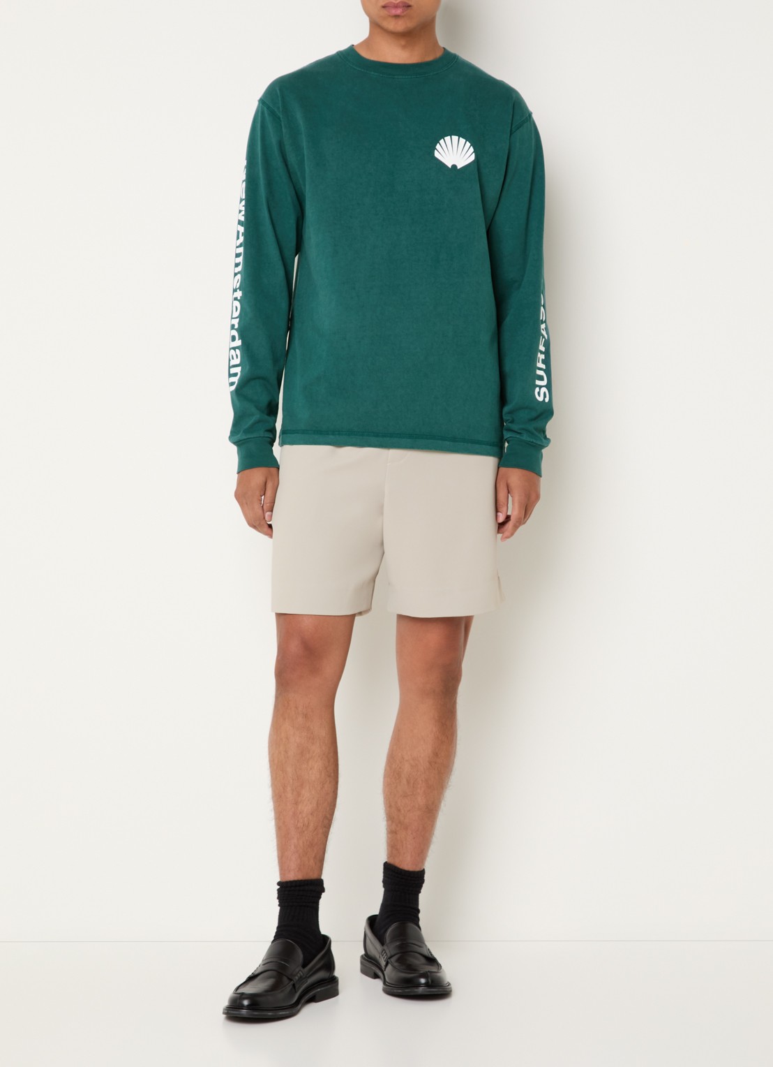 New Amsterdam Surf Association  Longsleeve met logo- en backprint - voorkant 2 zeegroen