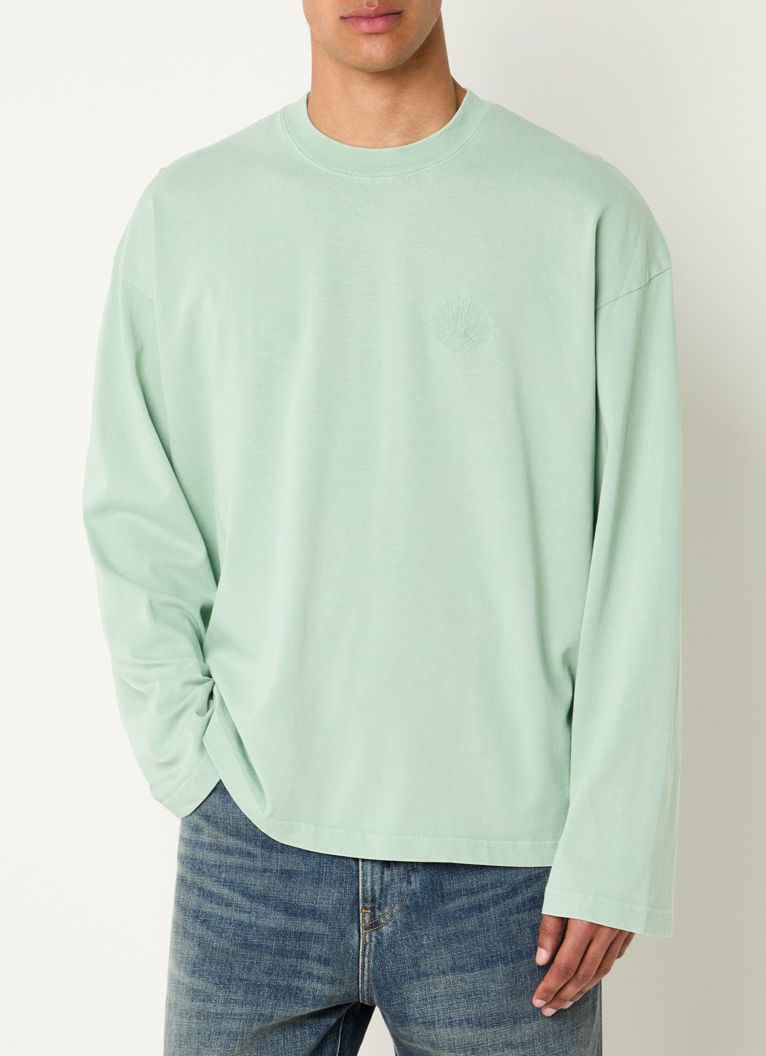 New Amsterdam Surf Association Longsleeve met logoborduring - detail 4 lichtgroen