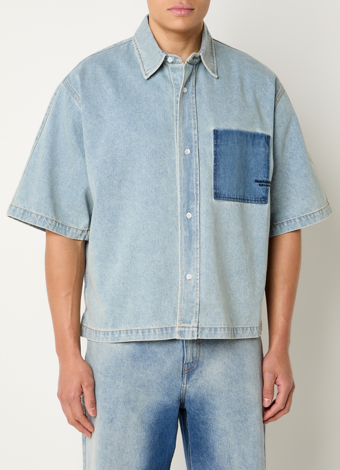 New Amsterdam Surf Association Regular fit overhemd van denim met logo - detail 4 blauwgrijs
