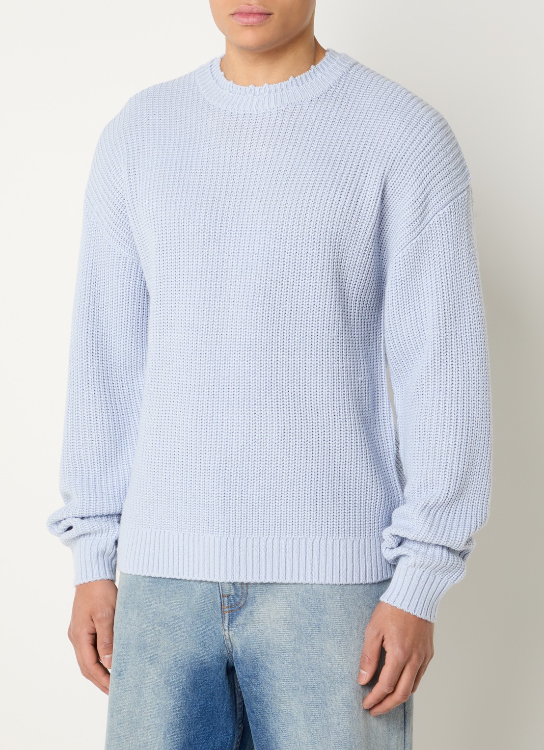 New Amsterdam Surf Association Ribgebreide trui in wolblend met backprint - achterkant 4 lichtblauw