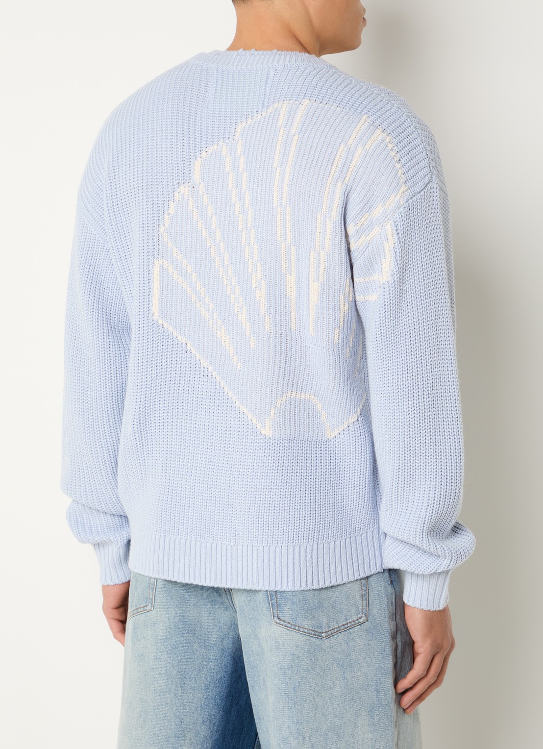New Amsterdam Surf Association Ribgebreide trui in wolblend met backprint - detail lichtblauw