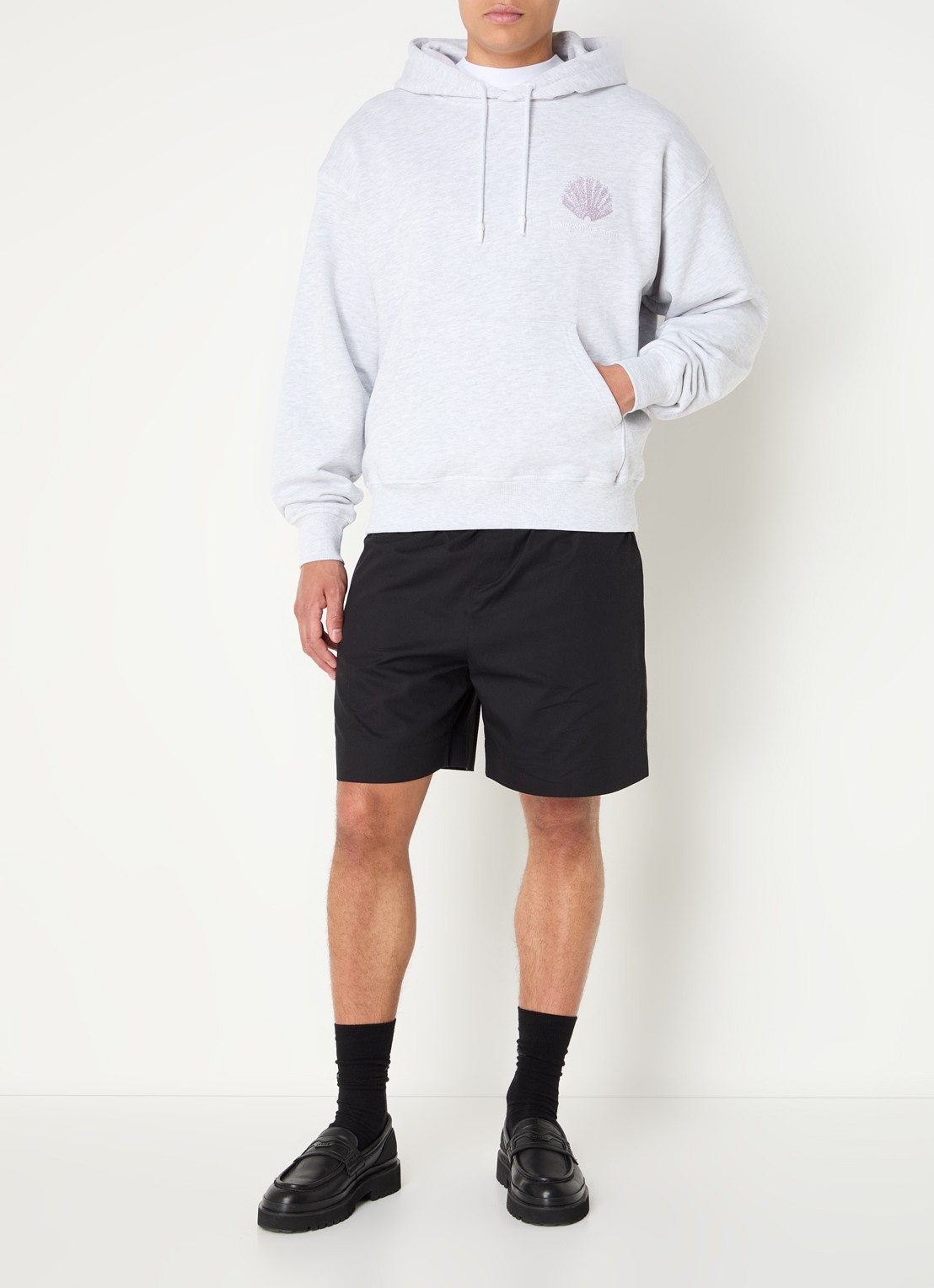 New Amsterdam Surf Association Sprayed hoodie met logo- en backprint - voorkant 5 grijs