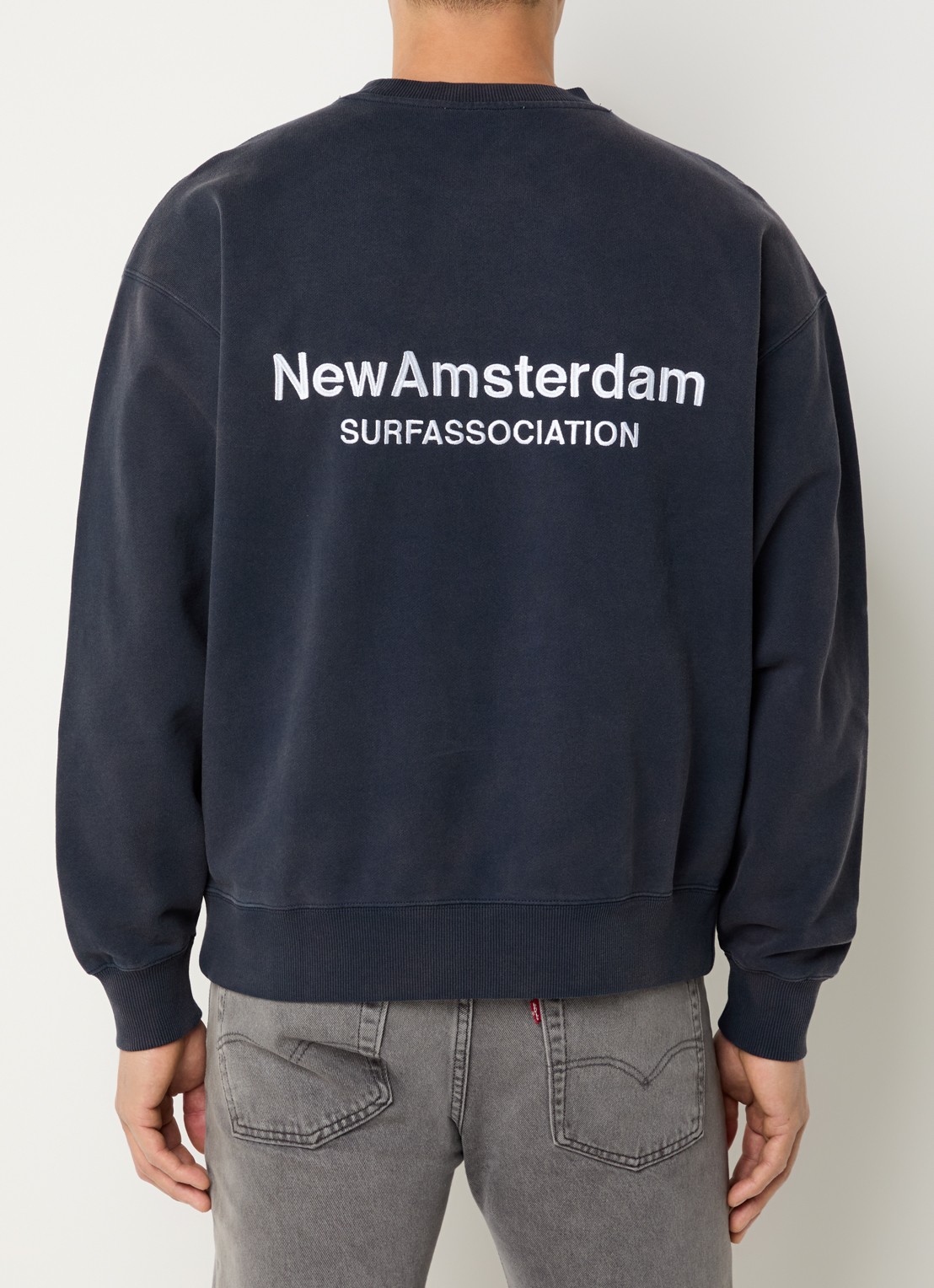 New Amsterdam Surf Association Sweater met logo- en backprint - detail 3 donkerblauw