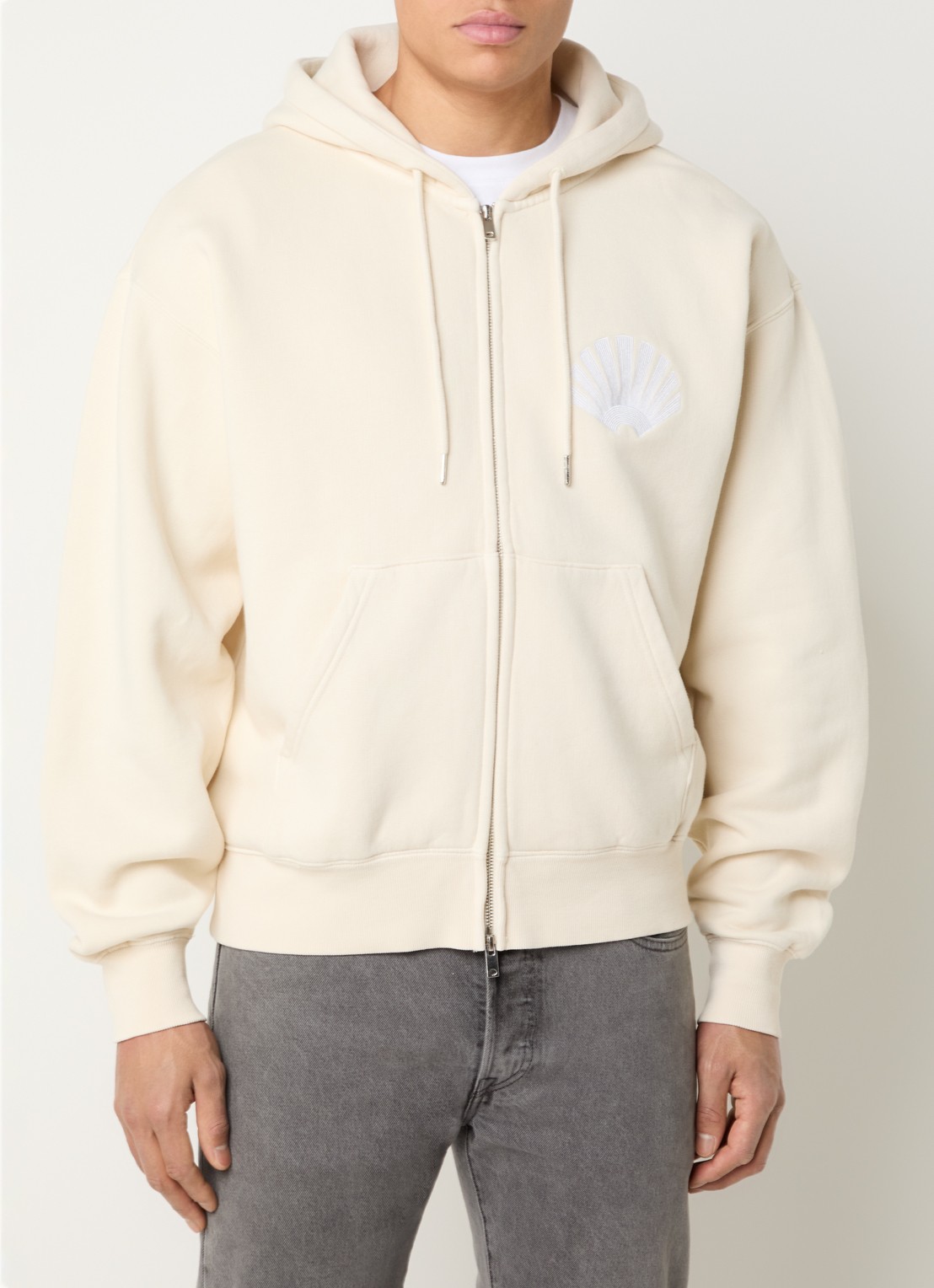 New Amsterdam Surf Association Sweatvest met logoborduring en capuchon - detail gebroken wit
