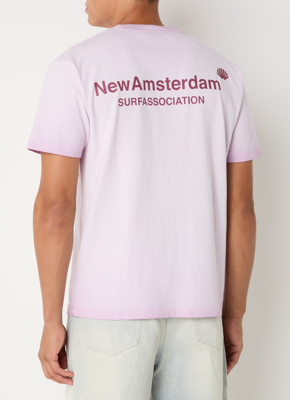 New Amsterdam Surf Association T-shirt met logo- en backprint - detail 4 lichtpaars