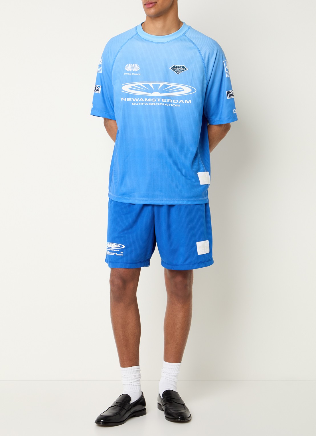 New Amsterdam Surf Association T-shirt met logo- en backprint - voorkant 3 blauw
