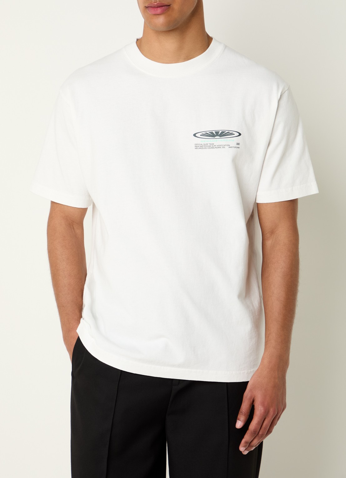 New Amsterdam Surf Association T-shirt met logo- en backprint - achterkant 4 wit
