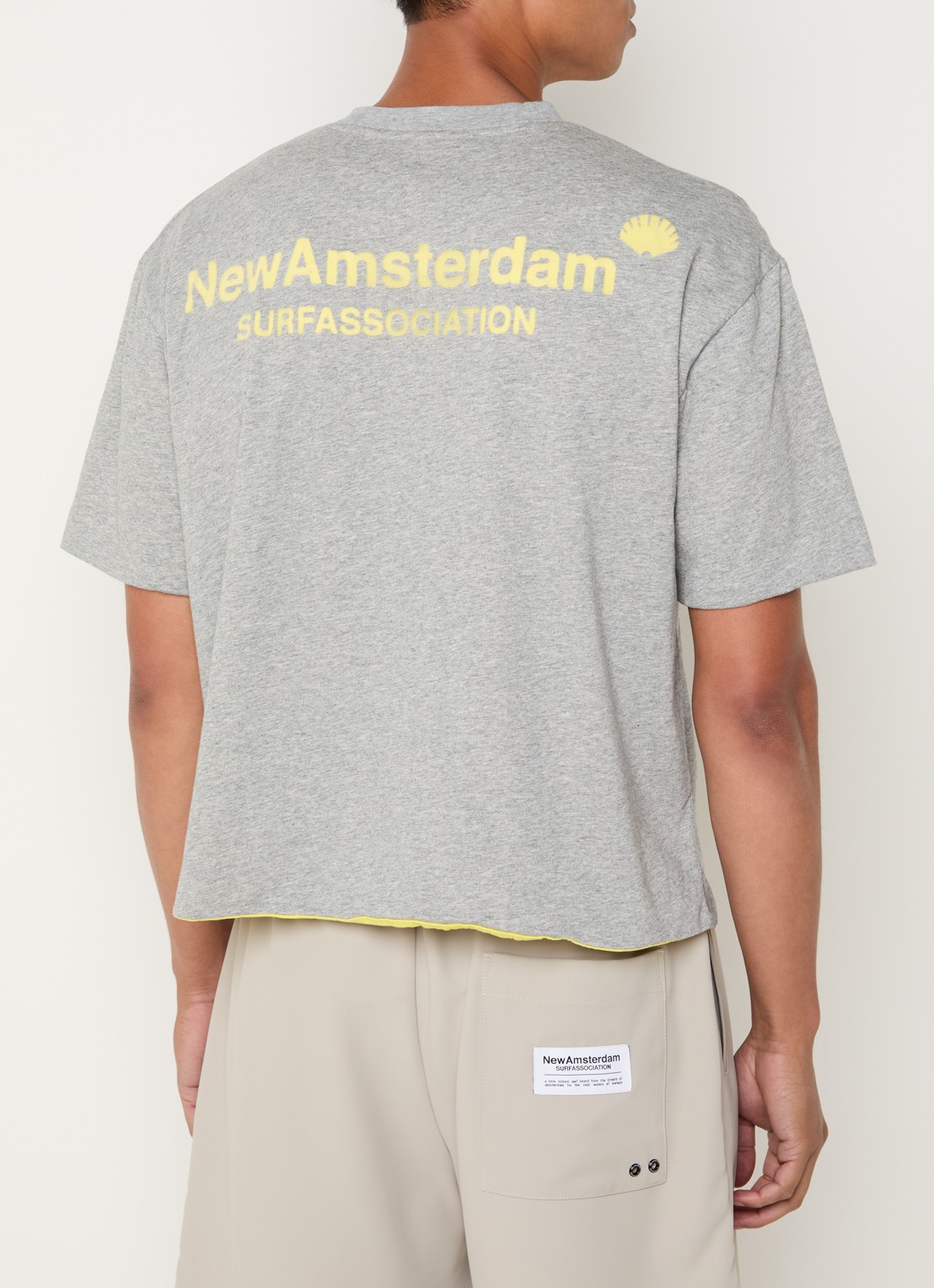 New Amsterdam Surf Association T-shirt met logo- en backprint - detail 3 grijsmele