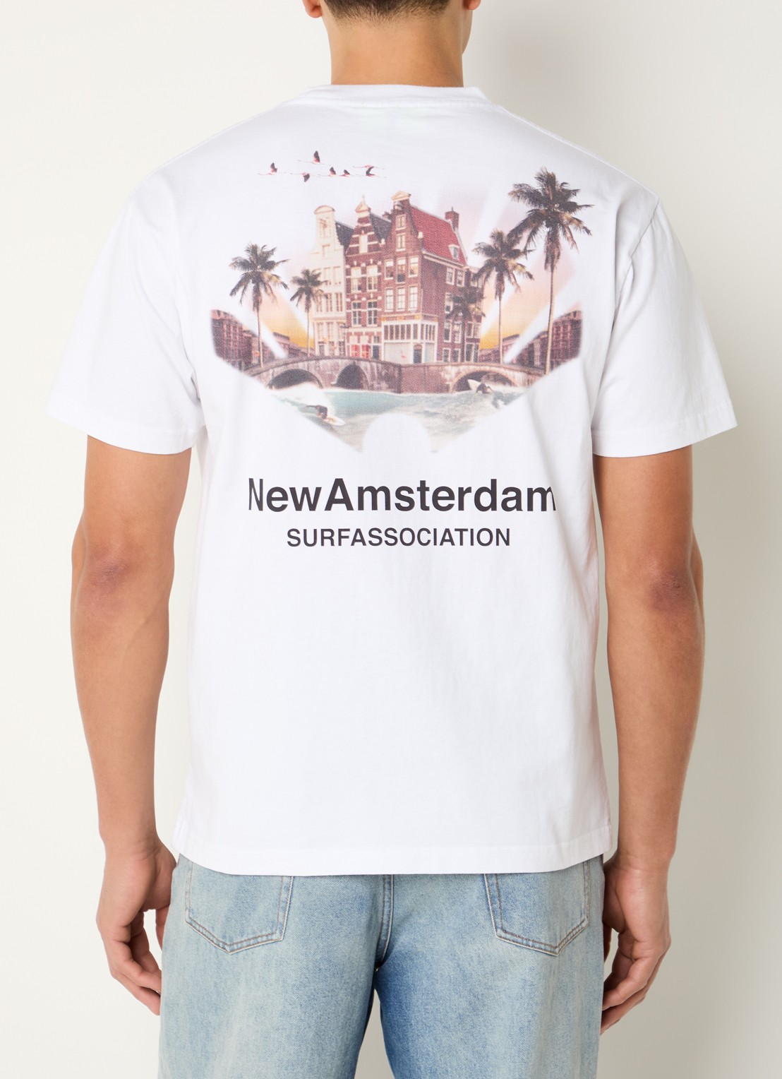 New Amsterdam Surf Association Tropical T-shirt met logo- en backprint - detail 3 wit