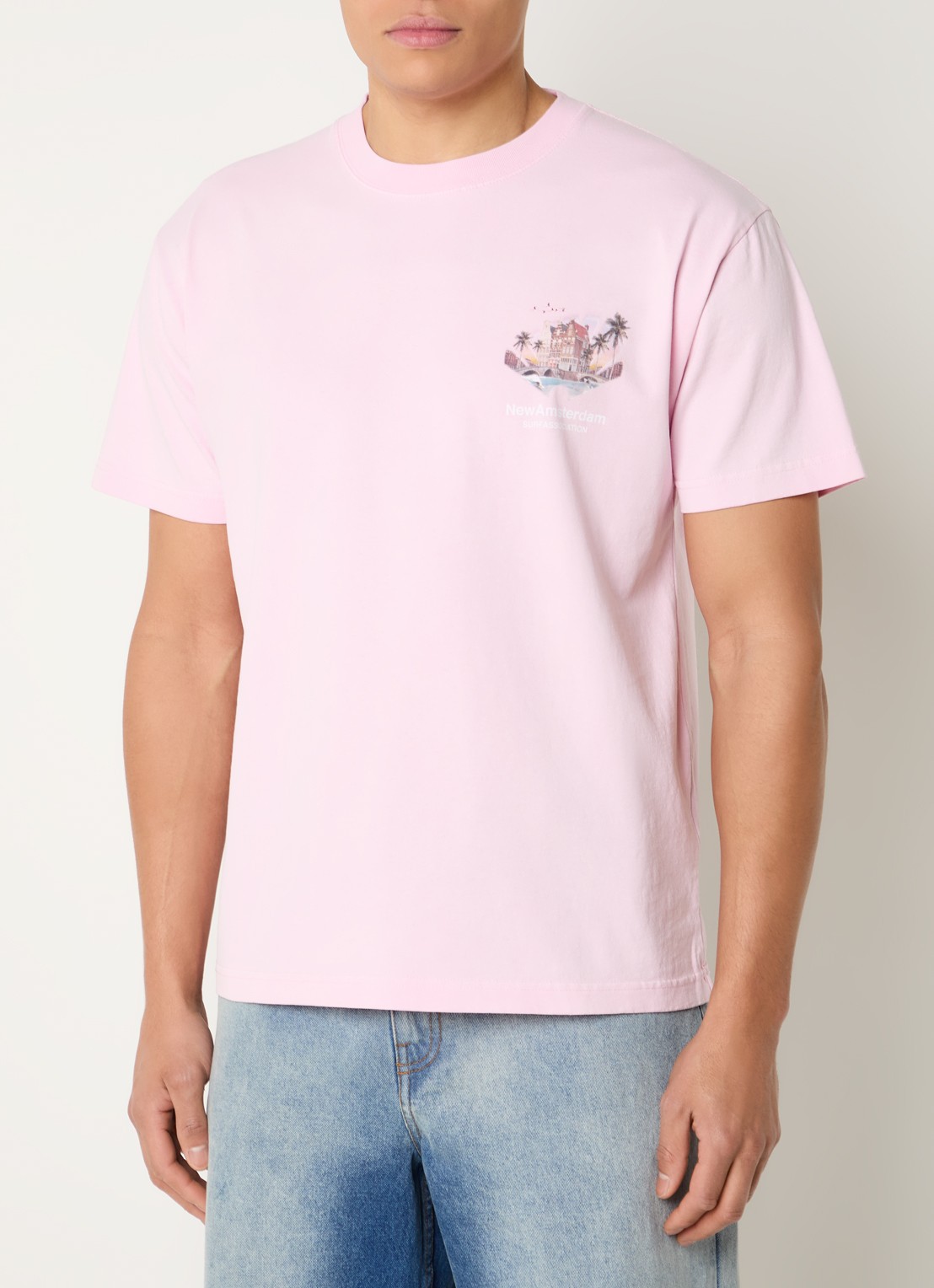 New Amsterdam Surf Association Tropical T-shirt met logo- en backprint - achterkant roze