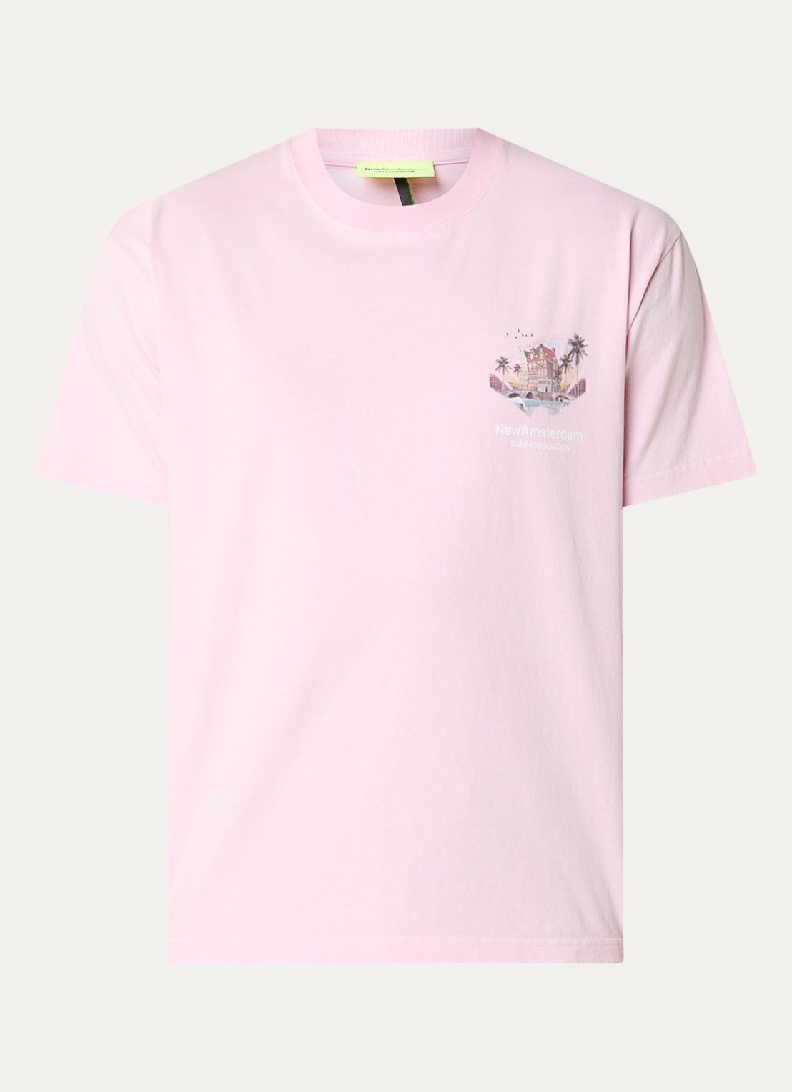 New Amsterdam Surf Association Tropical T-shirt met logo- en backprint - voorkant 2 roze